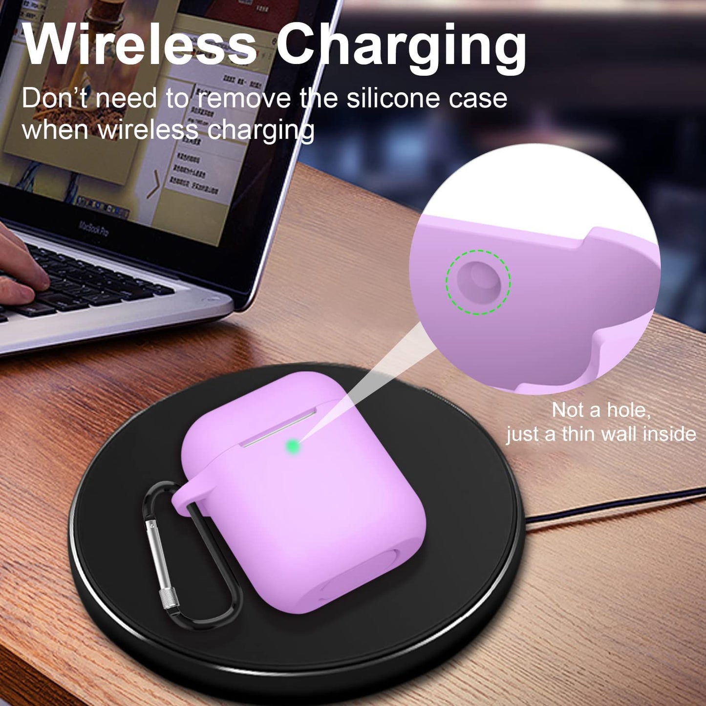 SATLITOG Airpods Case Cover with Secure Lock Keychain, Protective Silicone Cover Compatible with Apple Airpods 2Nd & 1St Charging Case - Light Purple  SATLITOG   