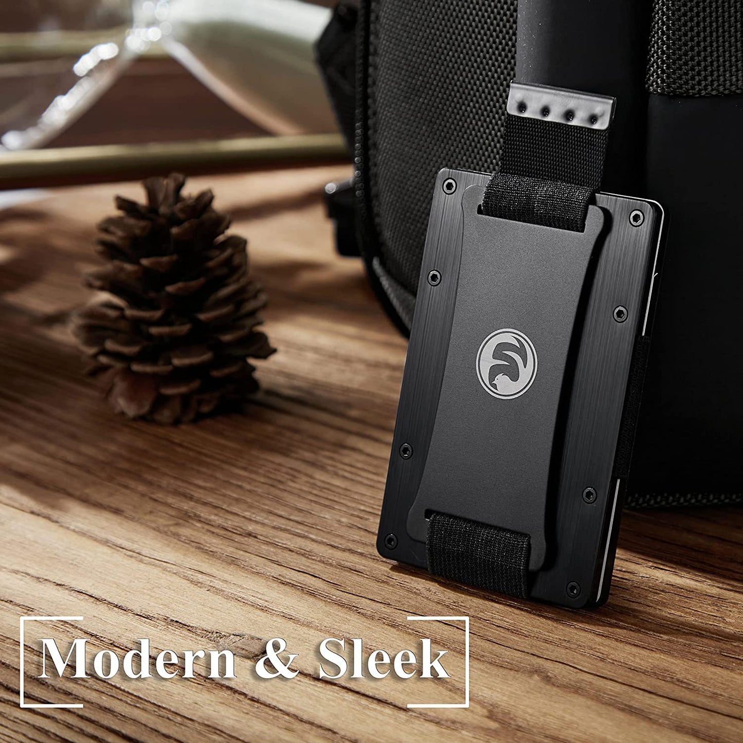 Men Minimalist Metal Engraved Wallet for Son Dad Husband Boyfriend | Slim Front Pocket RFID Blocking Aluminum Tactical Card Holder with Cash Strap | Personalized Birthday Christmas Graduation Gift  FeiYen   