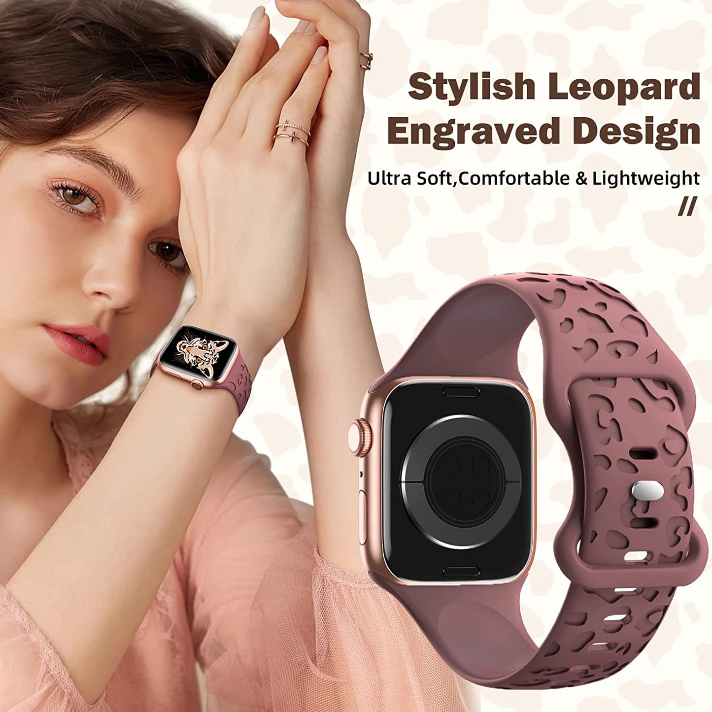 6 Pack Leopard Engraved Bands Compatible with Apple Watch Band 40Mm 44Mm 38Mm 45Mm 49Mm 42Mm Women Men,Waterproof Cheetah Sport Silicone Strap Wristbands for Iwatch SE Ultra Series 8 7 6 5 4 3 2 1  HEARTBOOM   