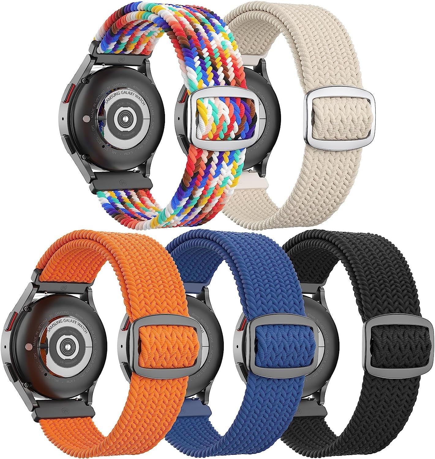 5 Pack Stretchy Nylon Watch Bands Compatible with Samsung Galaxy Watch Active 2 Bands 40Mm 44Mm/ Galaxy Watch 4 Band/Watch 4 Classic Band 42Mm 46Mm, 20Mm Watch Band for Galaxy Watch 3 Band  GrTrees Y-Black/Blue/Orange/Pride Edition/Starlight  