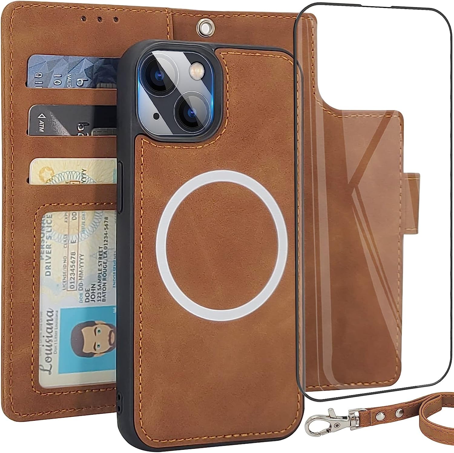 CAVOKAS Case Wallet for Iphone 14 Pro Wallet Case, 6.1 Inch Magnetic Detachable Leather Flip Case with Card Holders, Compatible with Magsafe Wireless Charging Kickstand Phone Cover RFID Block, Blue  CAVOKAS Brown iPhone 14 