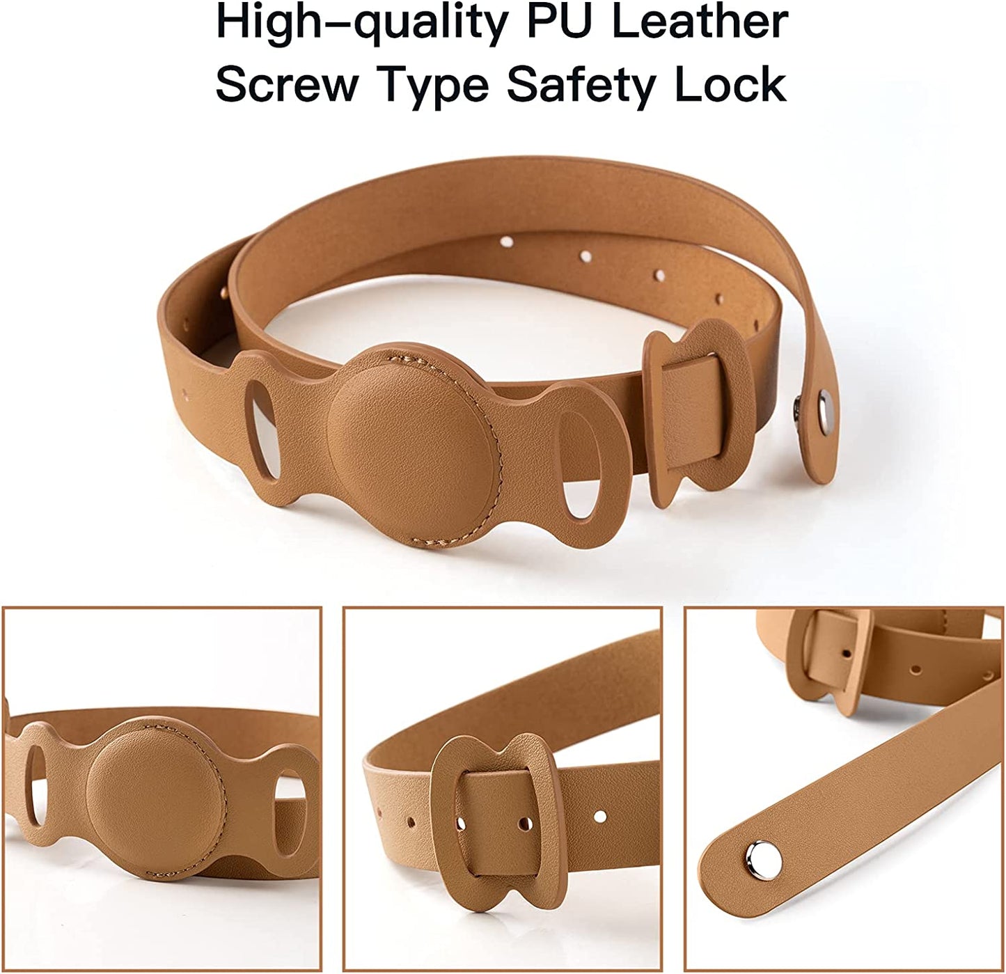 Leather Pet Collar Case for Apple Airtag, Anti-Lost Dog/Cat Strap Band Protective Cover Compatible with Apple Airtag (42-65Cm, Brown)  LeiJue   