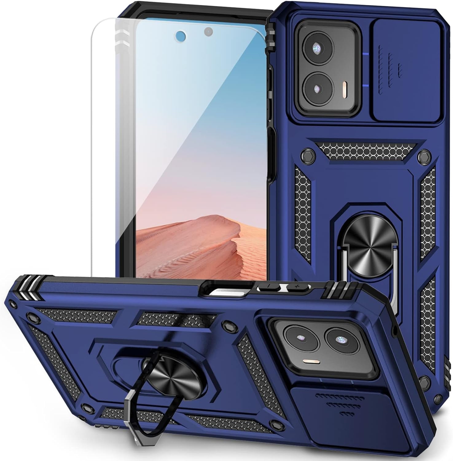 For Moto G 5G 2023 Case with Slide Camera Cover HD Screen Protector [Military Grade 16Ft. Drop Tested] Magnetic Ring Holder Kickstand Protective Phone Case for Motorola Moto G 5G 2023, Navy Blue  PUSHIMEI Co., Ltd.   