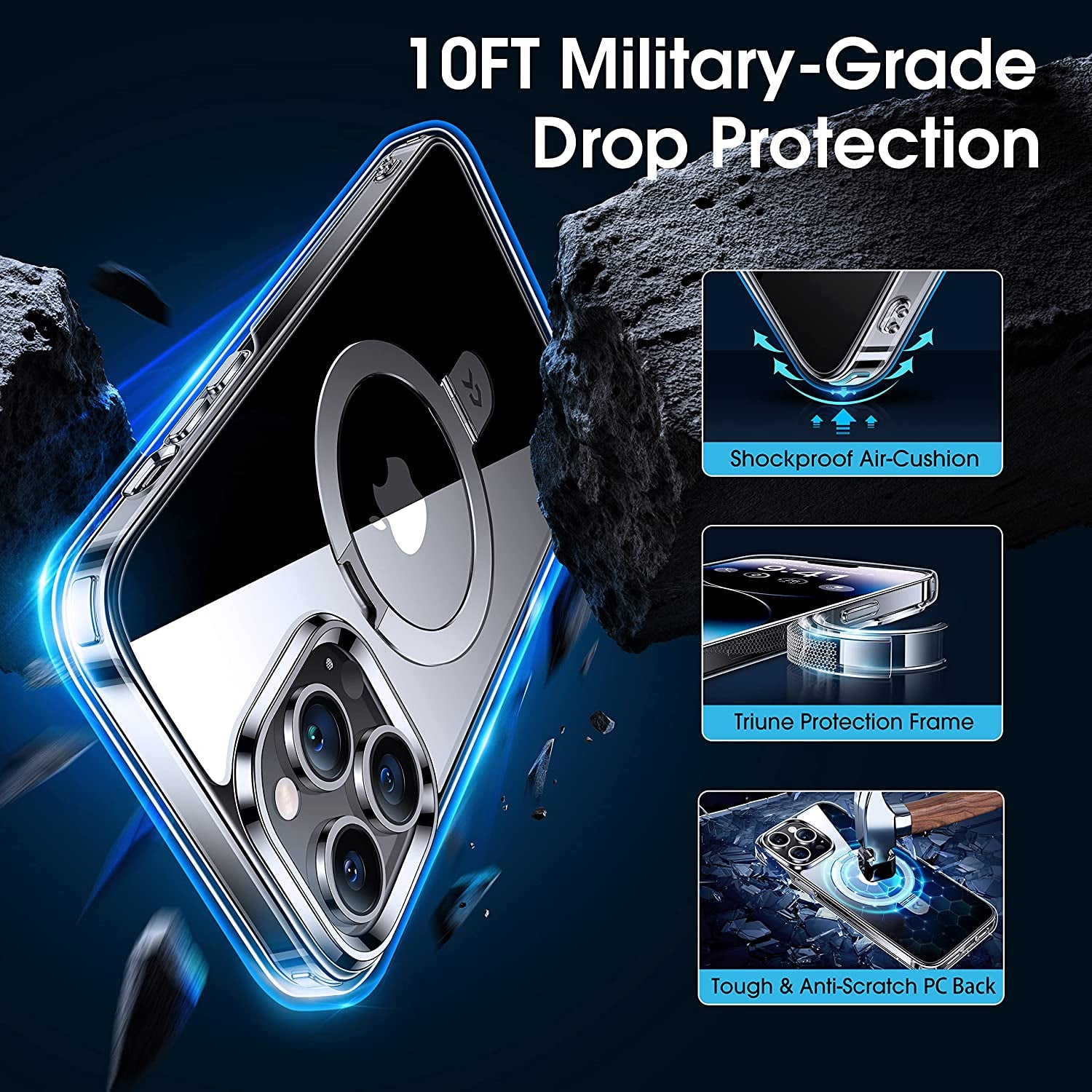 CASEKOO Magnetic Clear for Iphone 14 Pro Case with Invisible Stand [Compatible with Magsafe] [Non Yellowing] Shockproof Protective Slim Ring Holder for Women Men Phone Cases 6.1 Inch 2022, Clear  CASEKOO   