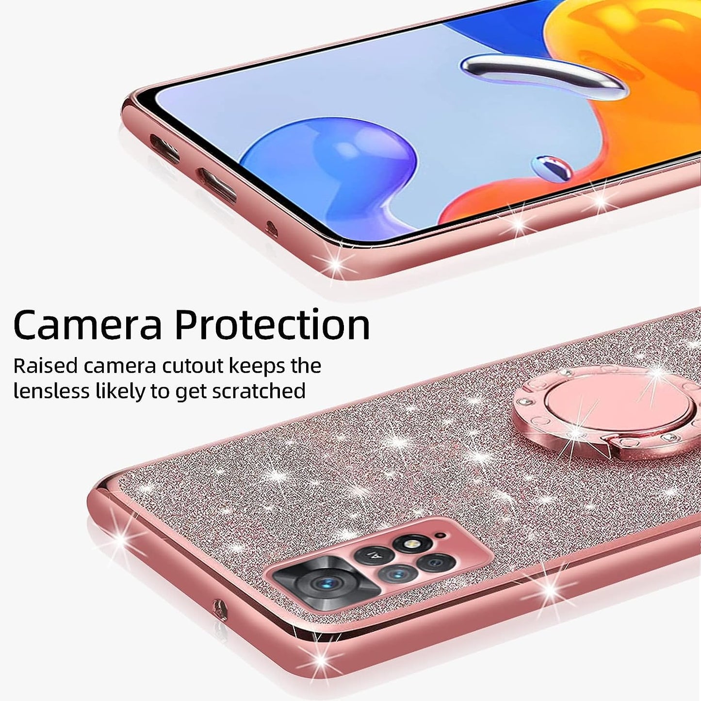 TSAYGFK for Xiaomi Redmi Note 11 Pro 5G Case for Women Glitter Crystal Soft Stylish Clear TPU Luxury Bling Cute Protective Cover with Kickstand Strap for Redmi Note 11 Pro 5G/4G (Glitter Rose)  TSAYGFK   