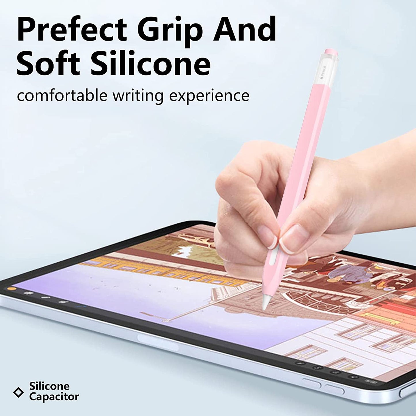 JOOSKO Classic Silicone Pencil Case Compatible with Apple Pencil 2Nd Generation Case Cover Sleeve,[With 5 Cloth Fiber Silicone Tip Cover],Non-Slip,Support Magnetic Wireless Charging (Pink)  JOOSKO   