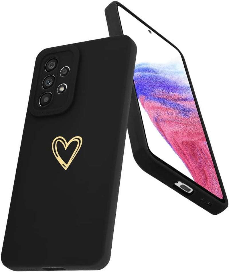Fiyart Designed for Samsung Galaxy A53 5G Case Love Heart Design for Women Girls Soft TPU Plating Full Camera Lens Protection Phone Cover Bumper with Screen Protector for Galaxy A53 5G 6.5"-Black  Fiyart   