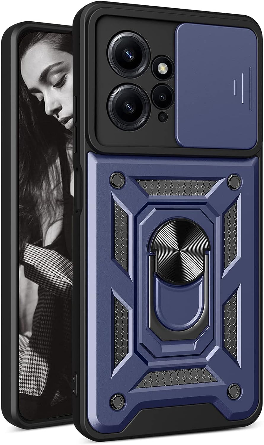 Tncavo Case for Xiaomi Redmi Note 12 4G with Camera Cover, Heavy Duty Rugged Shockproof Protection Phone Cases with Ring Kickstand Xiaomi Redmi Note 12 4G SJ Rose Gold  Tncavo Blue Full 