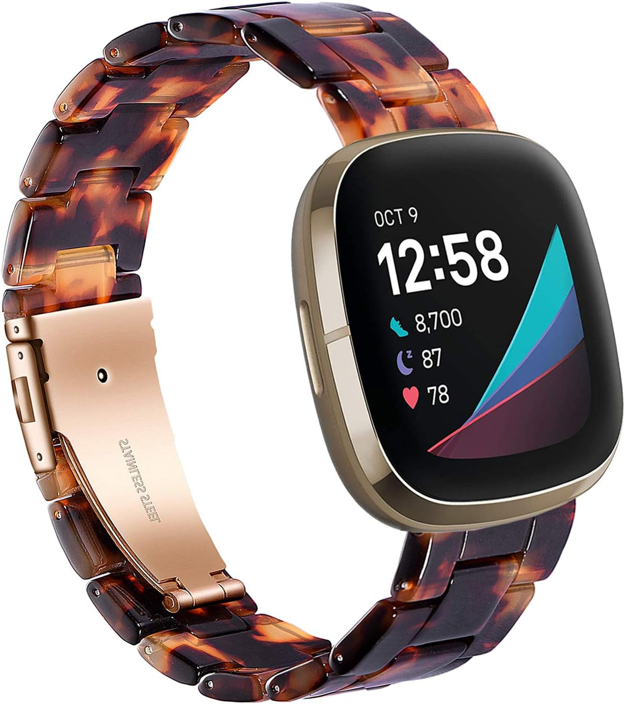 Wongeto Compatible with Fitbit Fitbit Versa 3 /Fitbit Sense Bands Women Men,Resin Bands Replacement Wristband for for Fitbit Sense & Sense and Versa 3 Smartwatch (Fluorescent Color)  Wongeto Rose Gold+Tortoise  