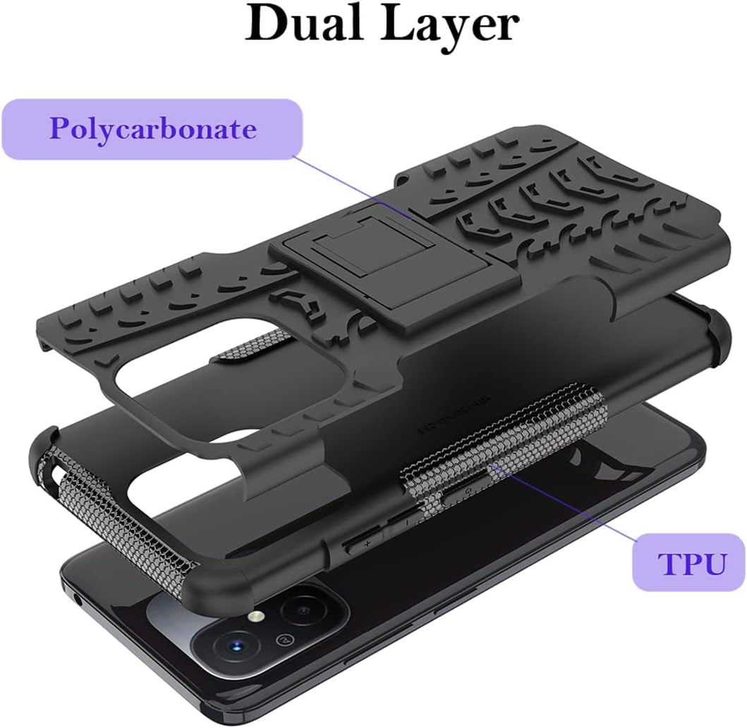 Yerebel for Redmi 12C Case, Poco C55 22120RN86G Case with Tempered Glass Screen Protector, with Kickstand Hard PC Back Cover Soft TPU Dual Layer Protection Phone Cover for Xiaomi Redmi 12C (Black)  Yerebel   