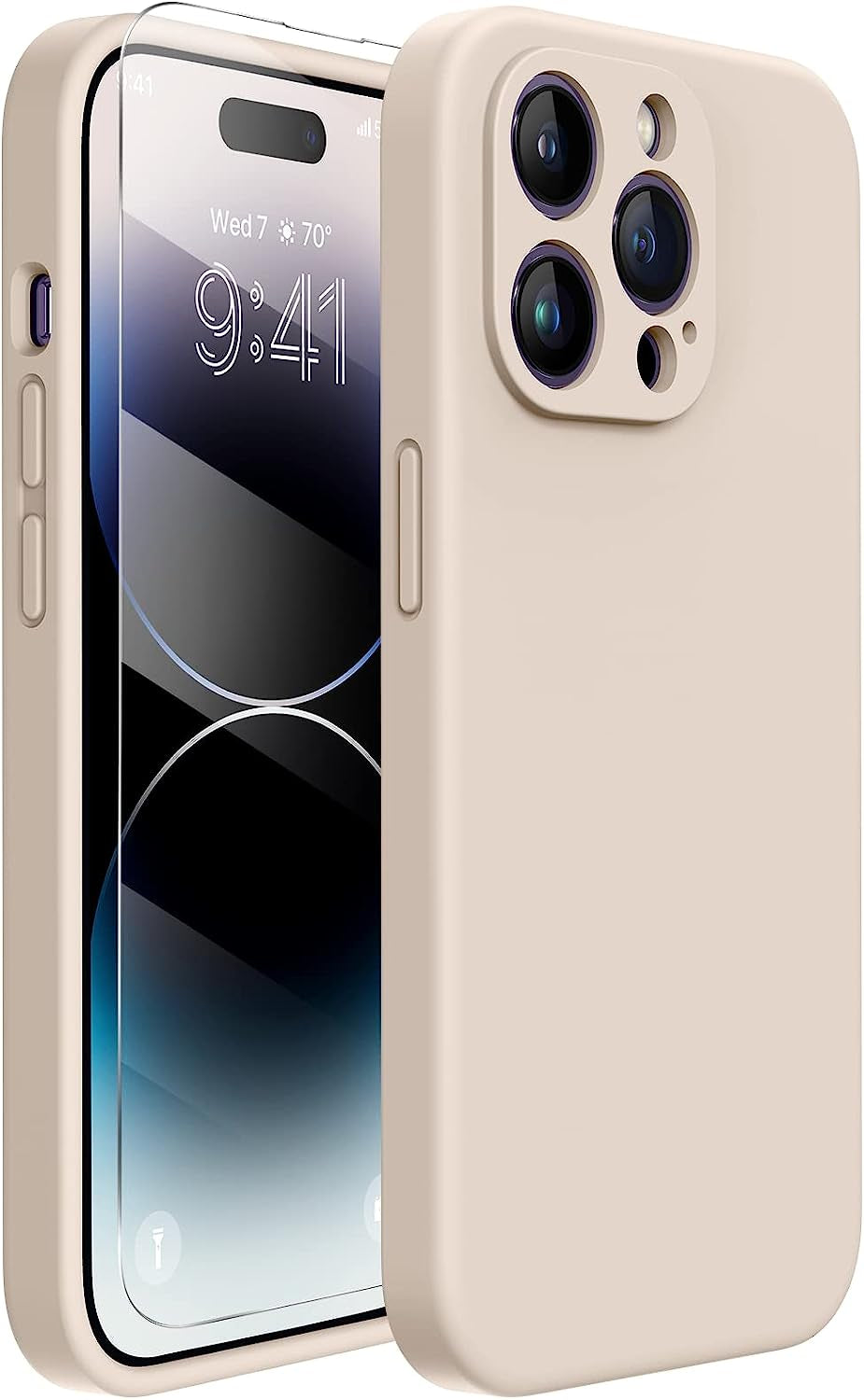 Miracase Designed for Iphone 14 Pro Case with Screen Protector, [Upgraded Camera Protection], Shockproof Liquid Silicone Rubber Phone Case Cover for 14 Pro 6.1 Inch (Alpine Green)  Miracase Bean Yellow  