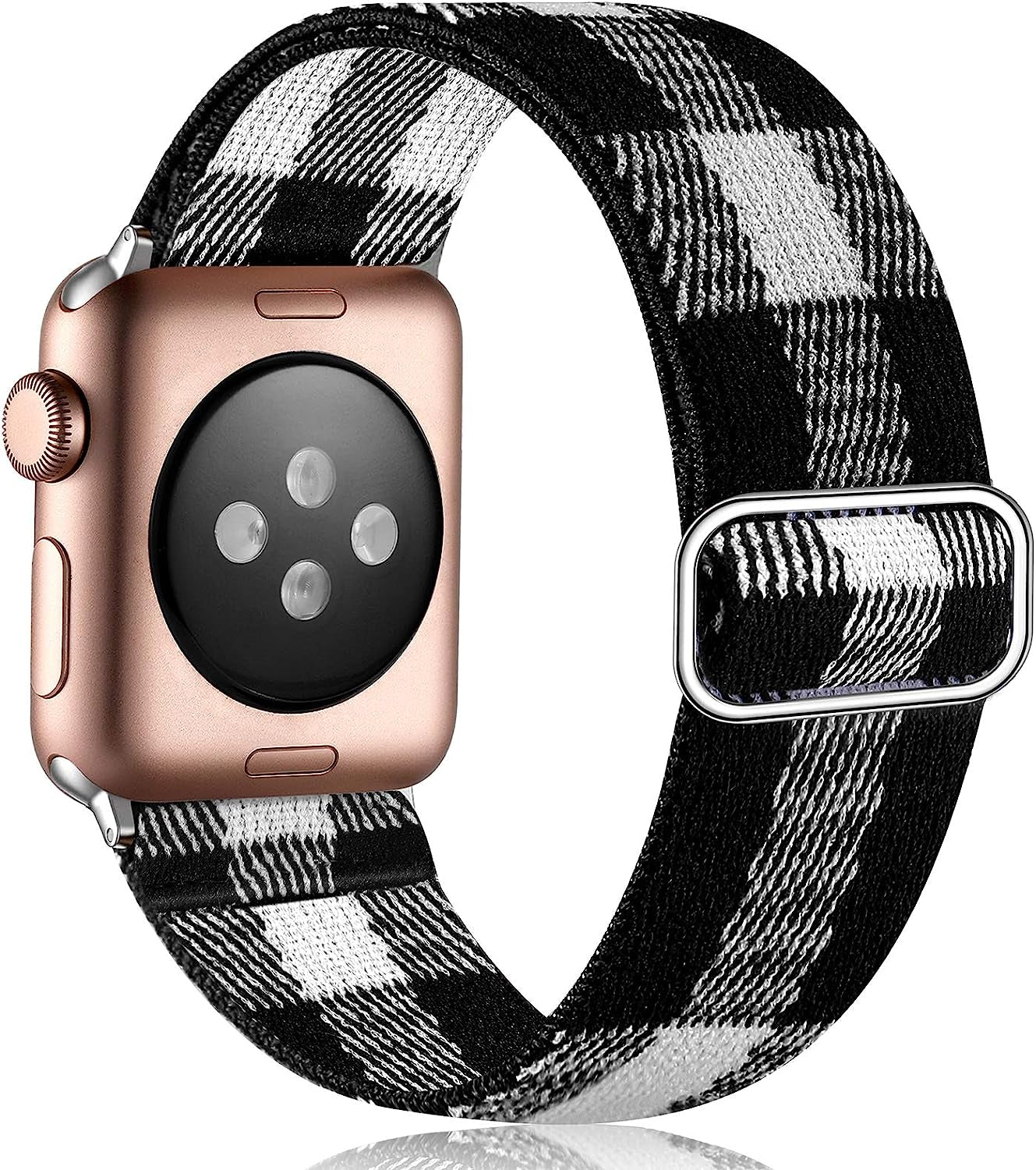 Vcegari Compatible with Apple Watch 38Mm 40Mm 42Mm 44Mm, Adjust Sport Elastic Band Nylon Replacement Wristband for Iwatch Series SE/6/5/4/3/2/1 Women Men Girls  Vcegari Balck/White Plaid 38mm/40mm/41mm 