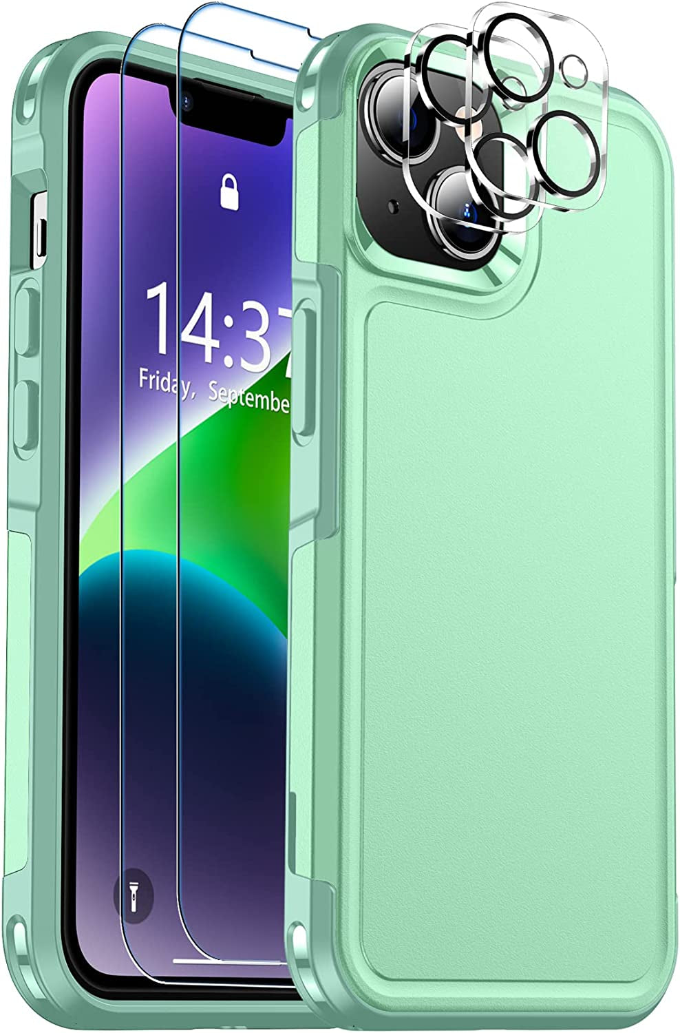 SPIDERCASE for Iphone 14 Case, [10 FT Military Grade Drop Protection][Non-Slip] [2+Tempered Glass Screen Protector][2+Tempered Camera Lens Protector] Heavy Duty Full-Body Shockproof Case, Deep Blue  SPIDERCASE Light Green  