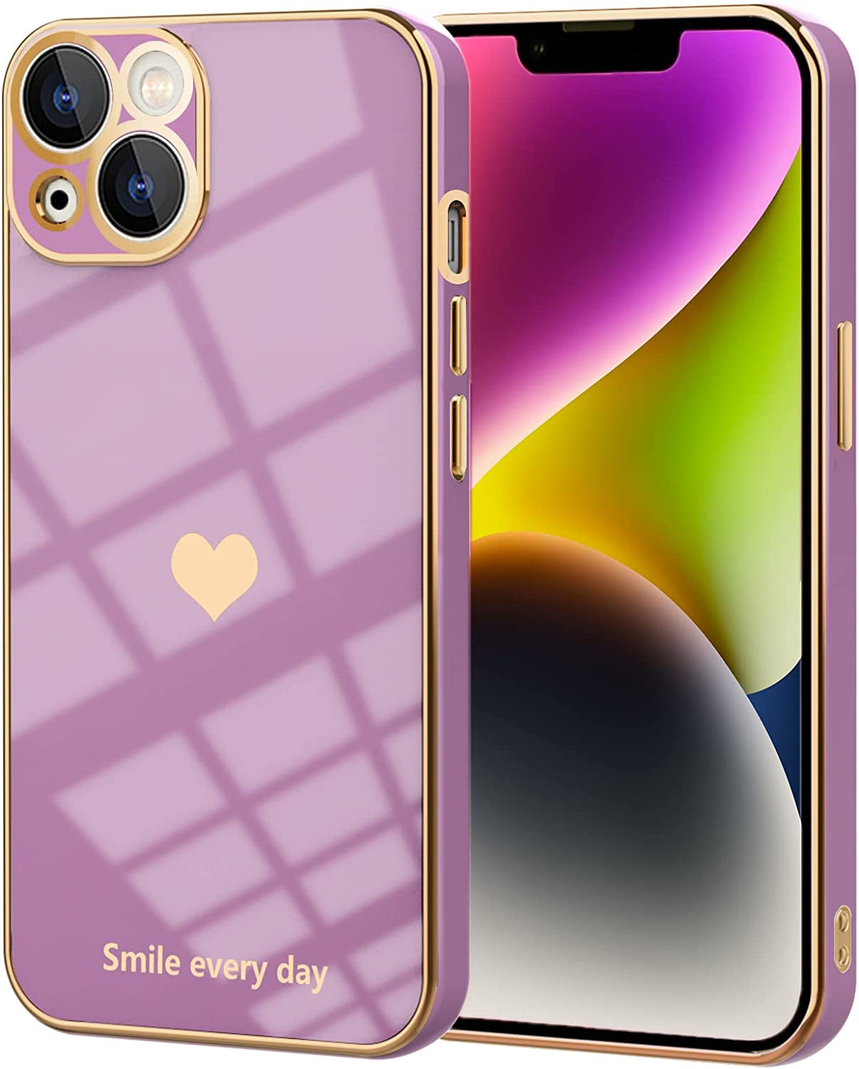 Tksafy for Iphone 14 Case, Cute Love Heart Pattern for Women Girls with Camera Protection, Anti-Scratch Plating Soft TPU Shockproof Bumper Phone Cover for Apple Iphone 14 6.1-Inch 2022, Light Green  Tksafy Lavender  