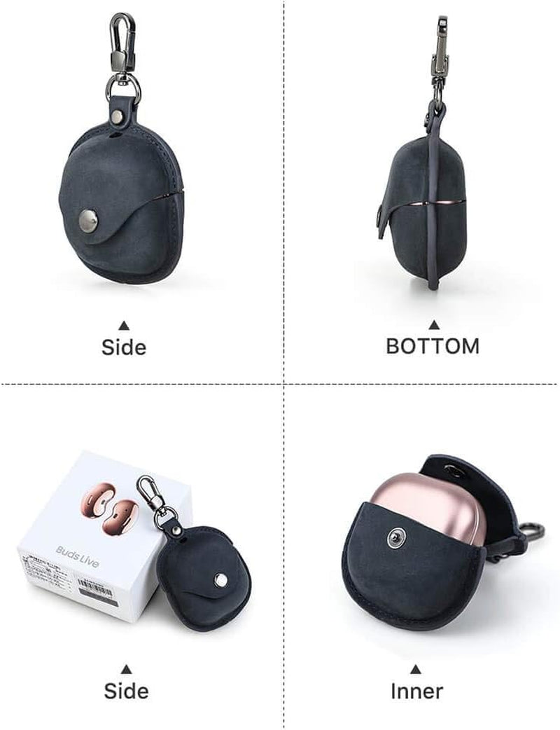 Genuine Leather Case for Galaxy Buds Live,Hiram Crazy Horse Leather Portable Travel Case for Galaxy Buds Live,Headphone Cases for Galaxy Buds Live Charging Case(Blue)  Hiram   