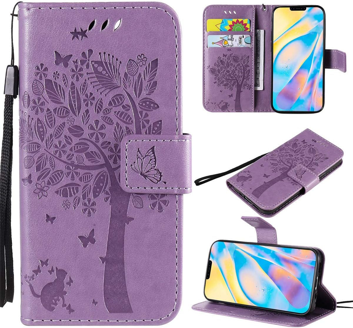 XYX Wallet Case for LG V30, Embossed Cat Butterfly Flowers PU Leather Flip Protective Phone Case Cover with Card Slots for LG V30/LG V35 Thinq, Pink  XYX Lavender Lg V50/Lg V50 Thinq 