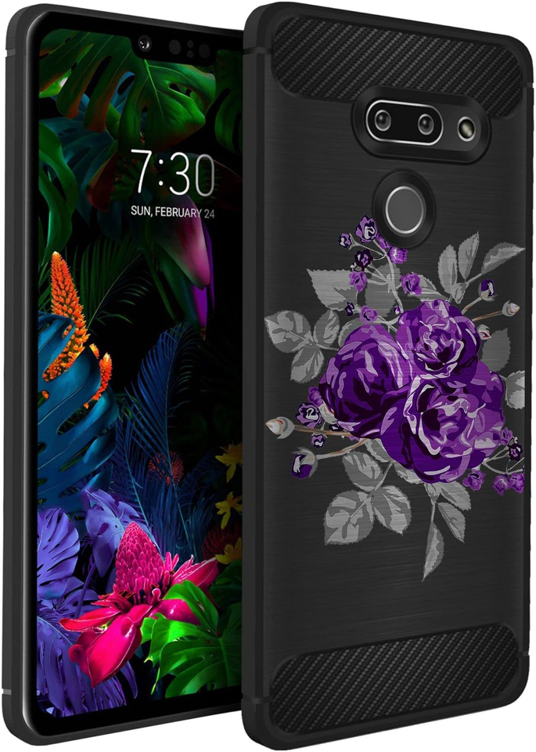 Casesondeck Case Compatible with [LG G8 Thinq/Lg G8] Tribal Floral Matte TPU Flexible Carbon Fiber Textured (Buffalo Western)  CasesonDeck Purple Rose  