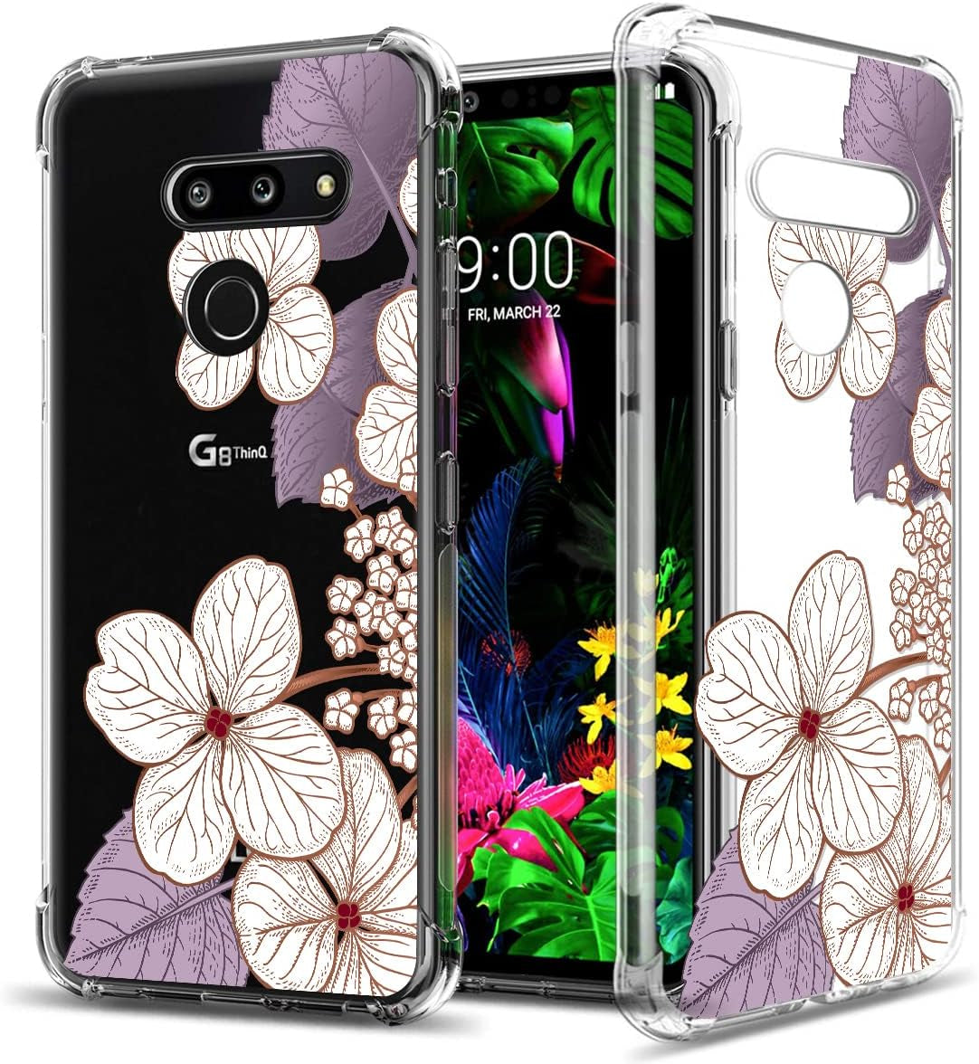 GREATRULY Floral Clear Pretty Phone Case for LG G8 Thinq (2019 Release) for Women Girls,Flower Design Transparent Slim Soft Drop Proof TPU Bumper Cushion Silicone Cover Shell,Fl-F12  GREATRULY Fl-29 Clear Only For Lg G8 Thinq 