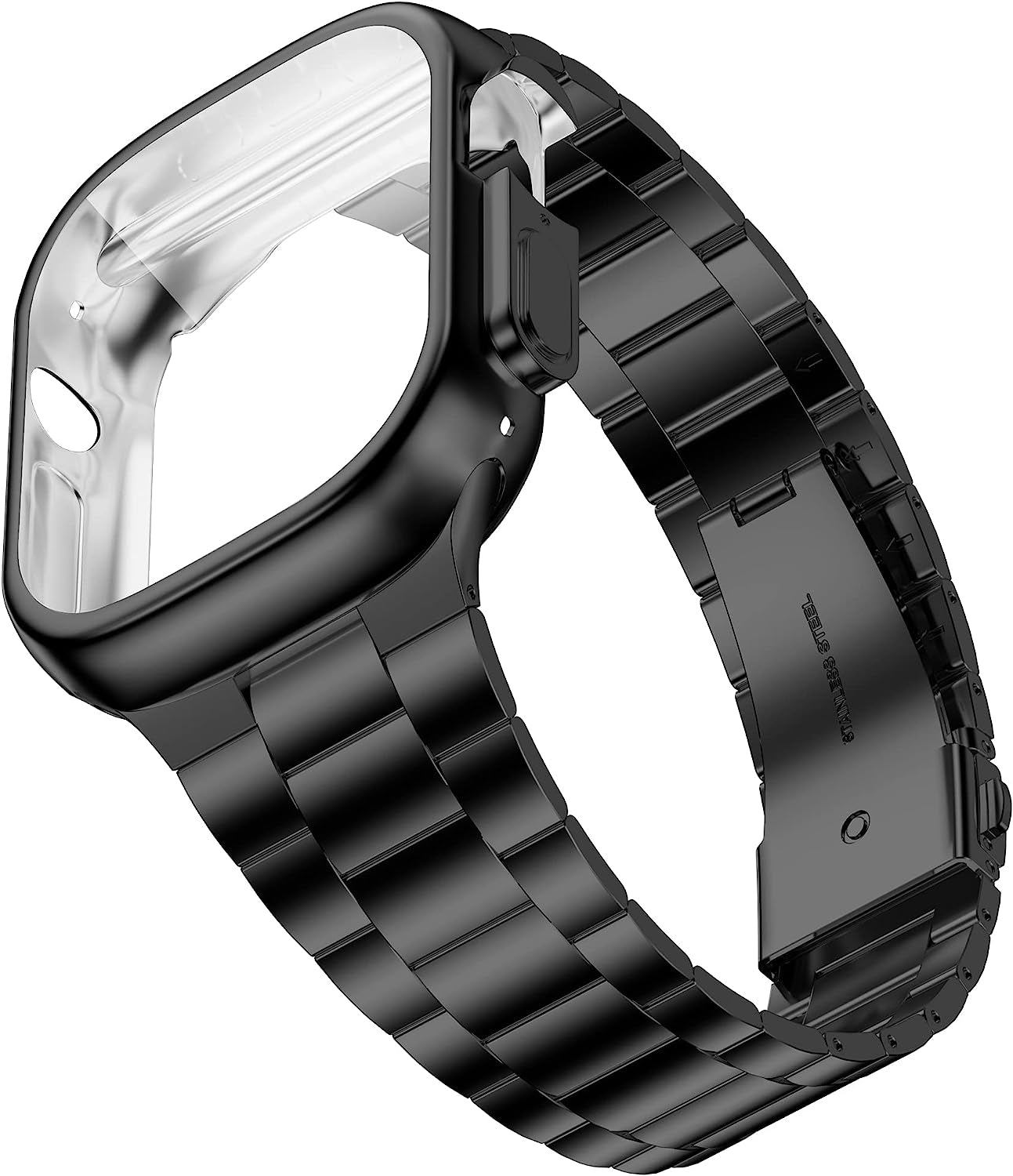 Wolait Compatible with Apple Watch Band 42Mm 44Mm 45Mm 49Mm 38Mm 40Mm 41Mm with Case, Upgraded Business Stainless Steel Band with Screen Protector Cover for Iwatch Series 8/7/6/SE Series 5/4/3/2/1  Wolait 49mm Black 49mm 