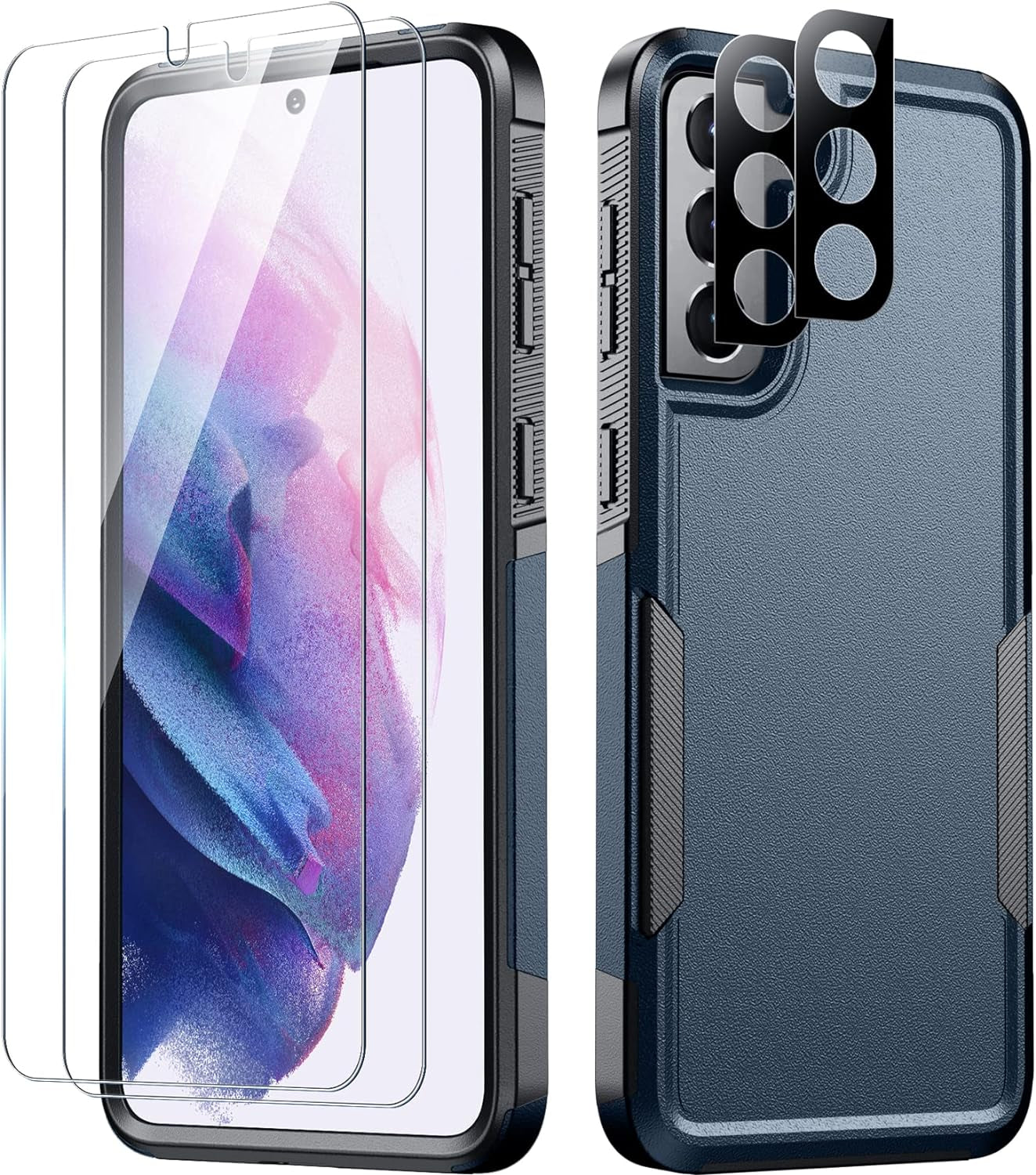 SPIDERCASE for Samsung Galaxy S21 Case,[10 FT Military Grade Drop Protection] [2 Tempered Glass Screen Protector+2 Tempered Camera Lens Protector] Heavy Duty Shockproof Cover for Galaxy S21,Black  SPIDERCASE Sea Blue  