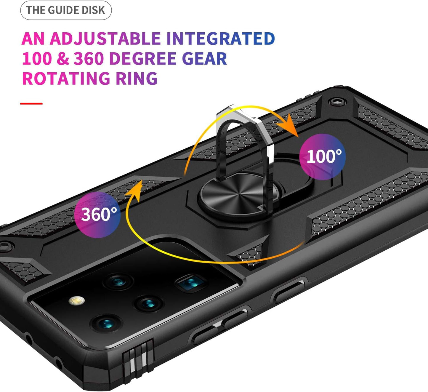 Samsung Galaxy S21 Ultra 5G Case with HD Screen Protectors, Androgate Military-Grade Metal Ring Holder Kickstand 15Ft Drop Tested Shockproof Cover Case for Samsung Galaxy S21 Ultra Black  E&M Tek   