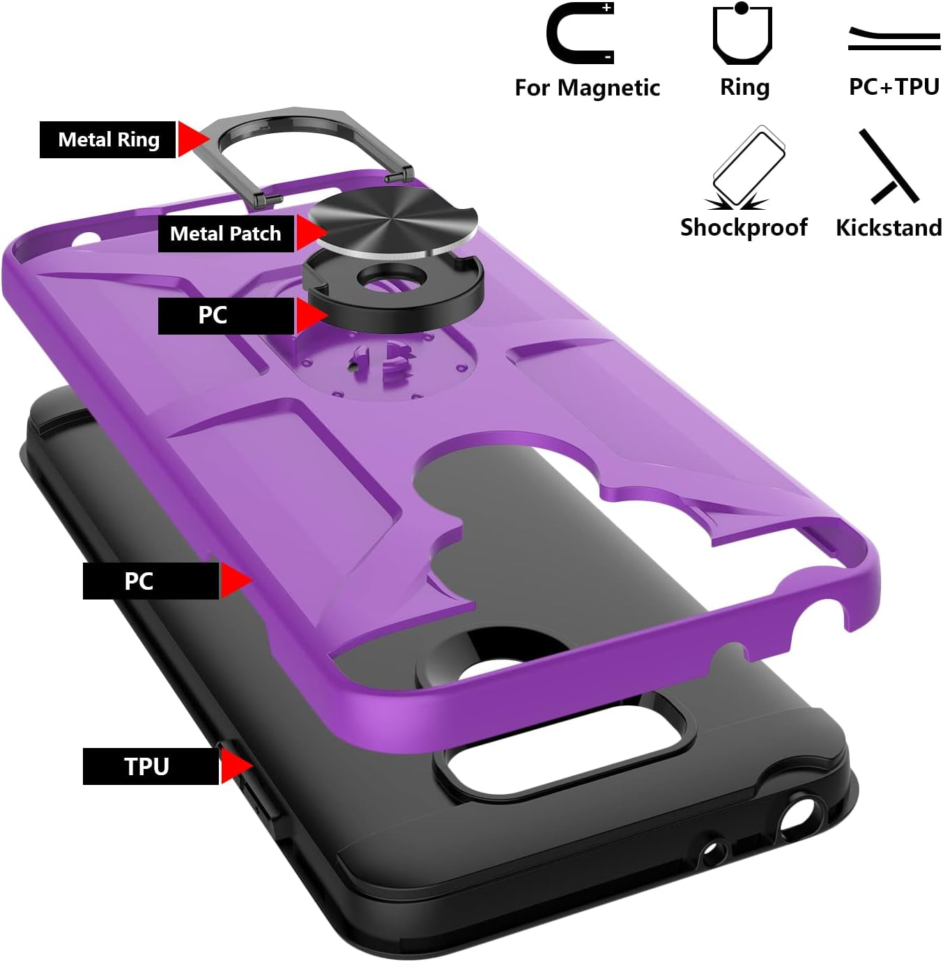 GAMEMIUZ LG G6 Case, LG G6 Case with [3X Tempered Glass Screen Protector], Built-In Ring Kickstand and Magnetic Car Mount Shockproof Dropproof Military Grade Armor Rugged Case for LG G6 - Purple  Gamemi   
