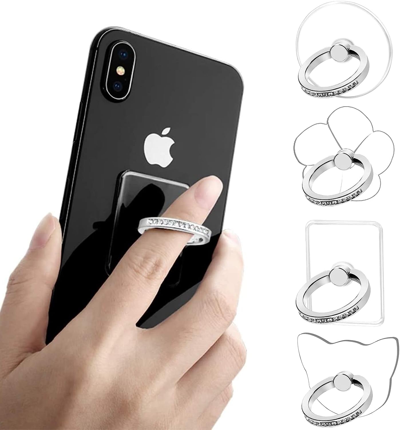 Bling Phone Finger Ring, 4 Pack Transparent Diamond Phone Kickstand Ring, Cell Phone Ring Holder Stand Clear (A3)  threestore   