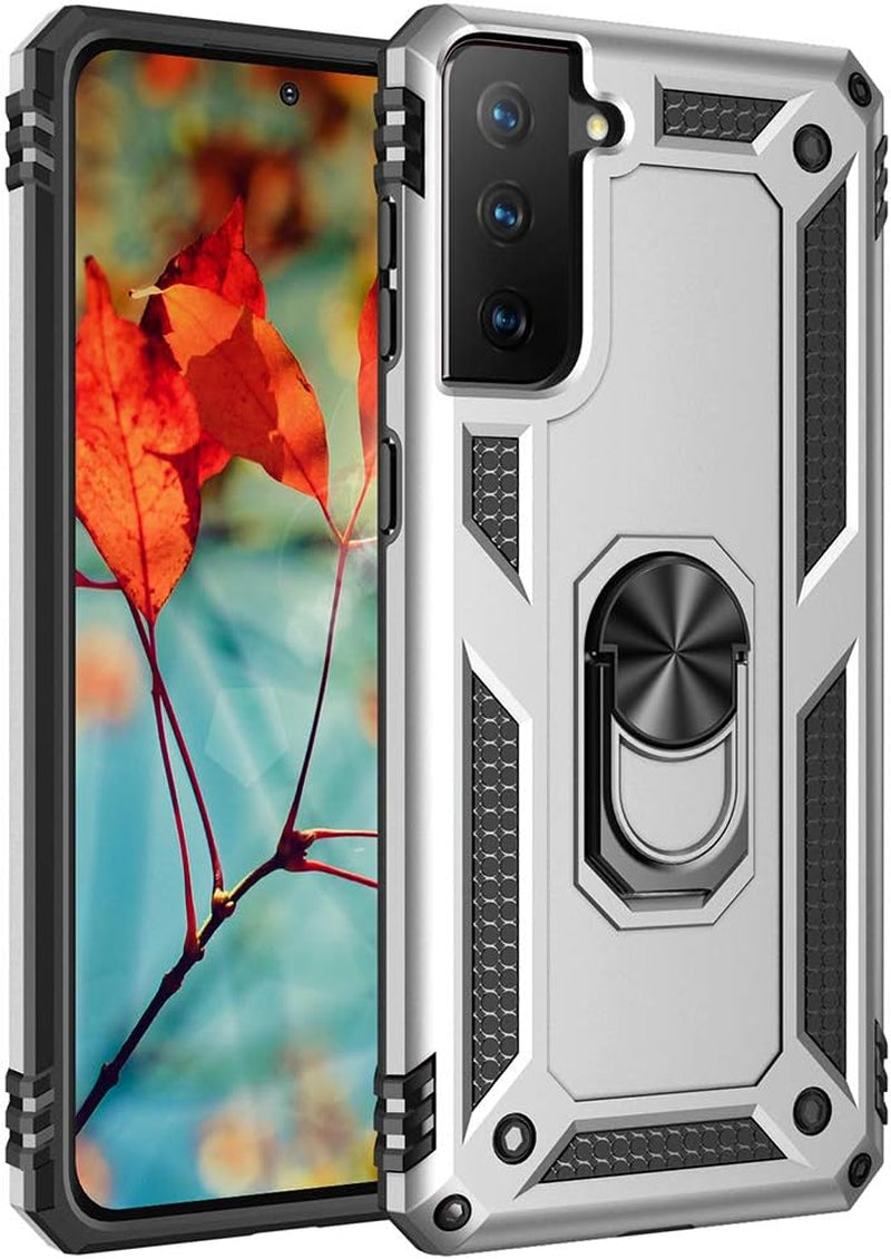 Military Grade Drop Impact for Samsung Galaxy S21 plus Case Galaxy S21 plus 5G Case 360 Metal Rotating Ring Kickstand Holder Armor Heavy Duty Shockproof Case for Galaxy S21 plus Phone Case (Black)  Dionsibei Silver  
