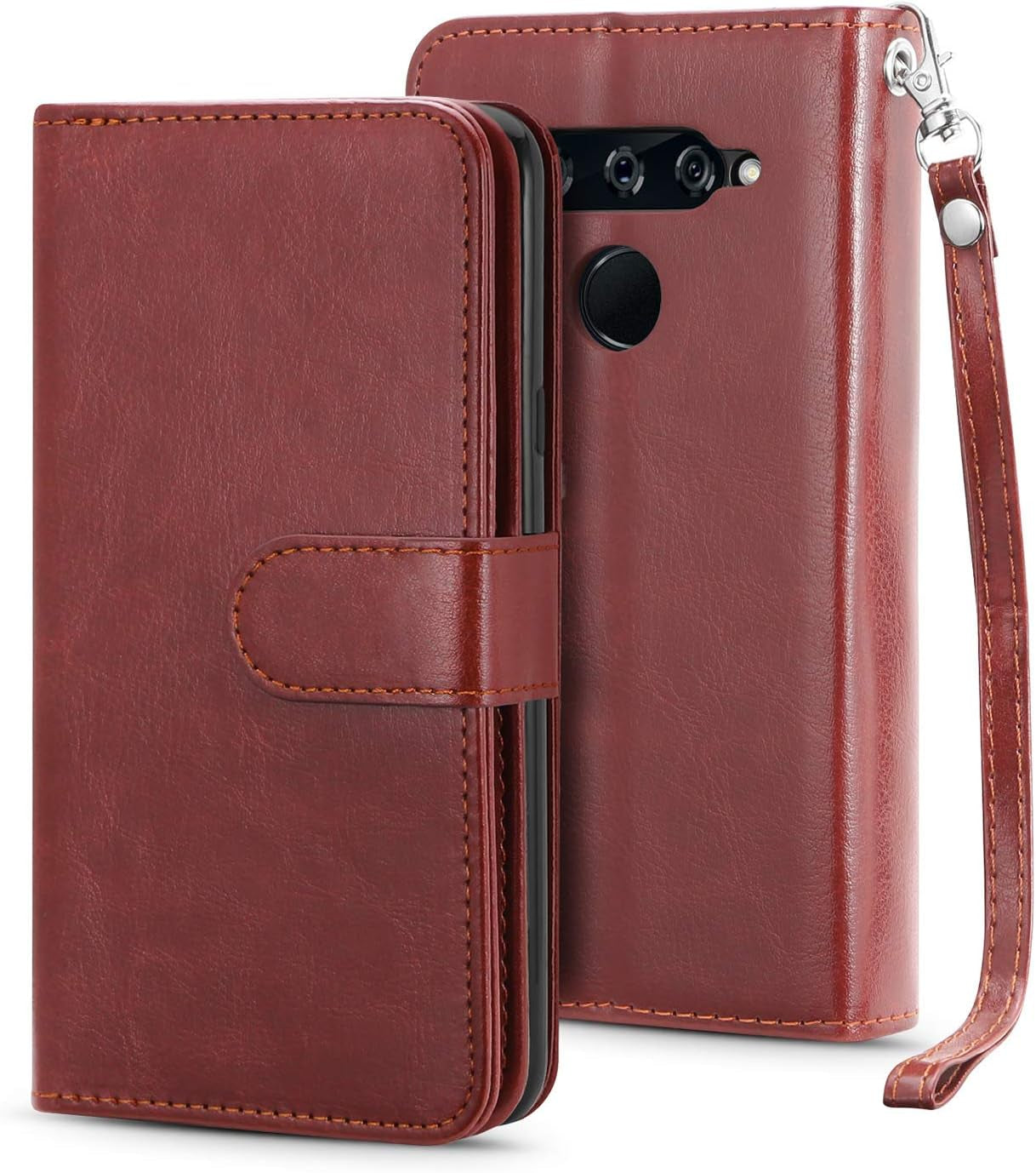 TILL for LG V40 Thinq / V40 Storm Case, LG V40 Thinq / V40 Storm [PU Leather] Flip Wallet Case [Cash & Card Slot Holder] [Kickstand] Detachable Magnetic Folio Protective Case Cover [Brown]  TILL   