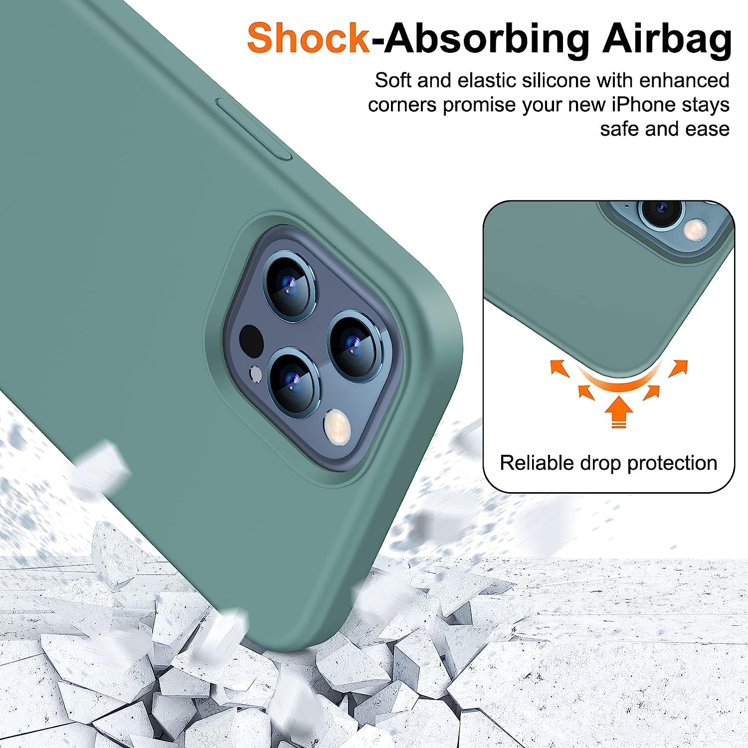 Uyiton [5 In1] Liquid Silicone Iphone 12 PRO Max Case, [Drop Protection] [Full Covered] Shockproof Slim Thin Cover with Microfiber Lining, with 2Xscreen Protector +2Xcamera Lens Protector-Green  Uyiton   