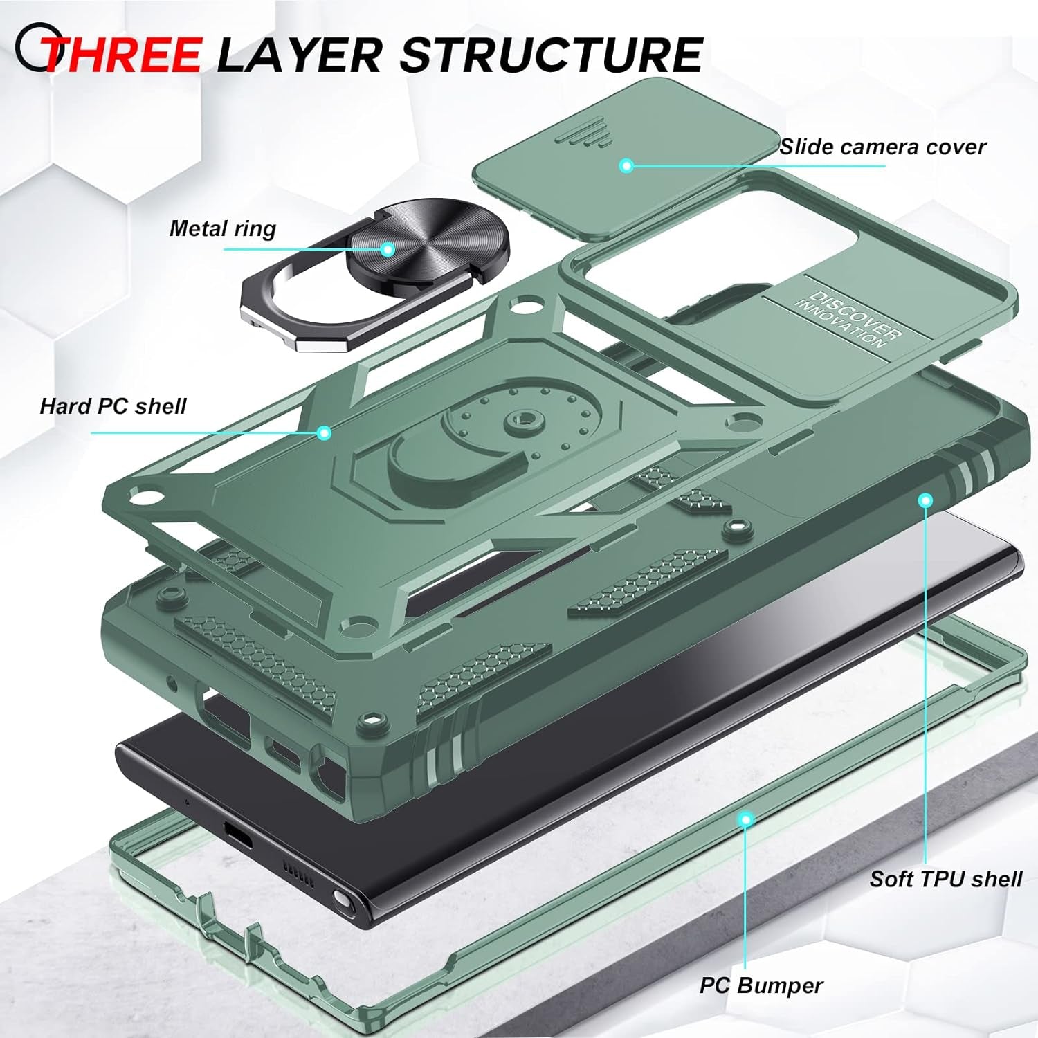 Leyi for Samsung Note 20 Ultra Case: Note 20 Ultra Case [Not for Note 20], 360 Full Body Military-Grade Phone Case with Slide Camera Cover & Metal Ring Heavy Duty Protective Case Note 20 Ultra, Green  LeYi   