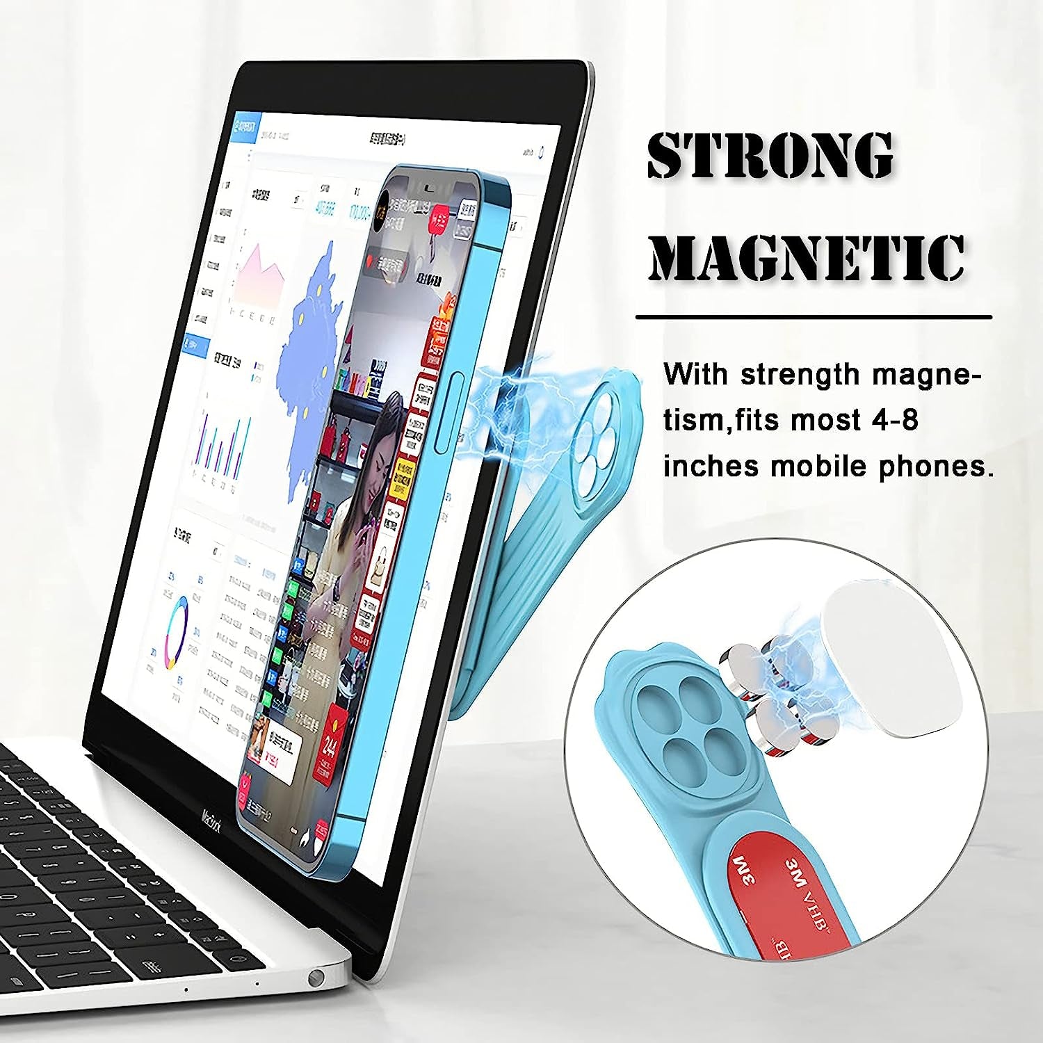 Monring Kitty Paw Laptop Phone Holder,Slim Magnetic Adjustable Cell Phone Stand,Universal Laptop Phone Mount for Monitor Top/Side, Black, 4.7X1.3X0.2 Inch  Monring   