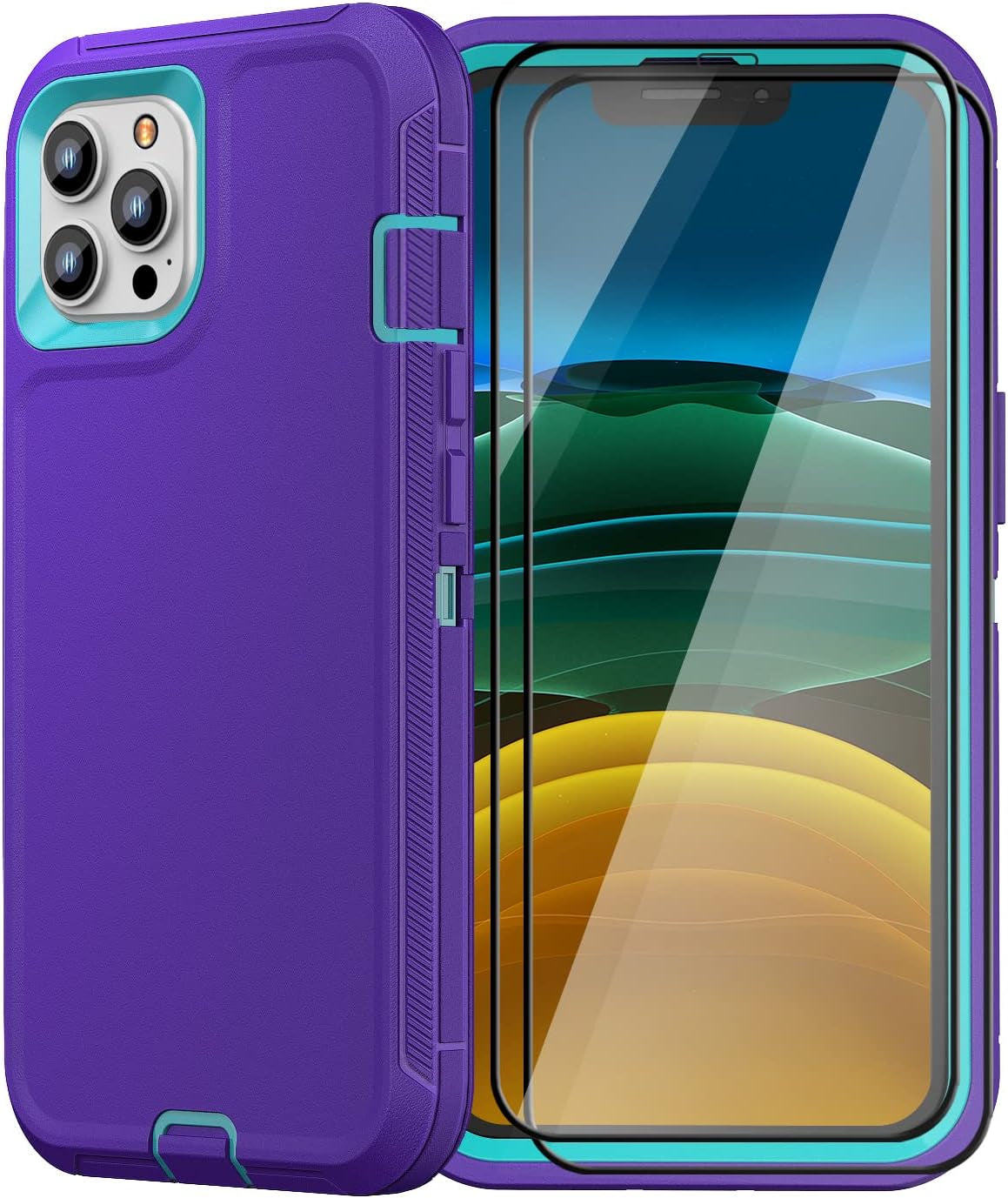 FEIYAR HOME Design for Iphone 11 Pro Max Case with 2 X Tempered Glass Screen Protector, Military Grade Full Body Drop Protective Shockproof Heavy Duty Case for Iphone 11 Pro Max 6.5 Inch (Black)  FEIYAR HOME Purple Blue  