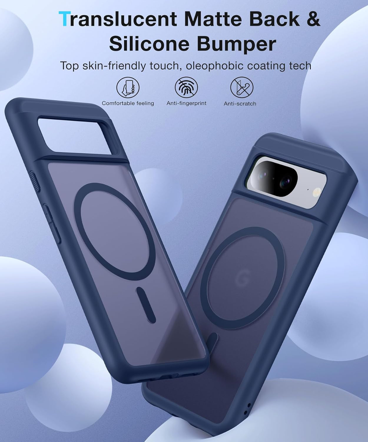 [NO.1 Magnetic] for Google Pixel 8 Case Compatible with Magsafe [Translucent Matte] [Anti-Fingerprint] [Military Shockproof] Slim Hard Case with Soft Silicone Bumper for Pixel 8 Cover 6.2”, Blue  FNDMIL   