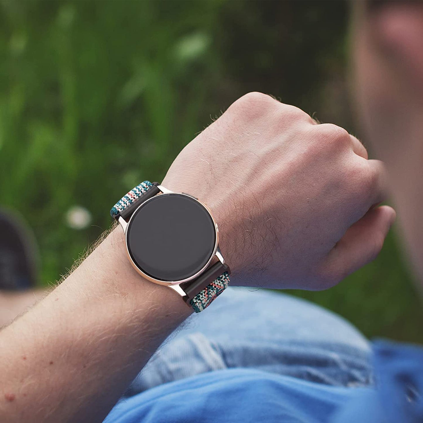 Wanme Bands for Garmin Venu / Vivoactive 3 Watch Band, 20Mm Adjustable Elastic Replacement Wristband Strap for Garmin Venu Sq, Vivoactive 3 Music, Forerunner 645 / 245 Music, Samsung Galaxy Watch 4 (Green Arrow)  Wanme   