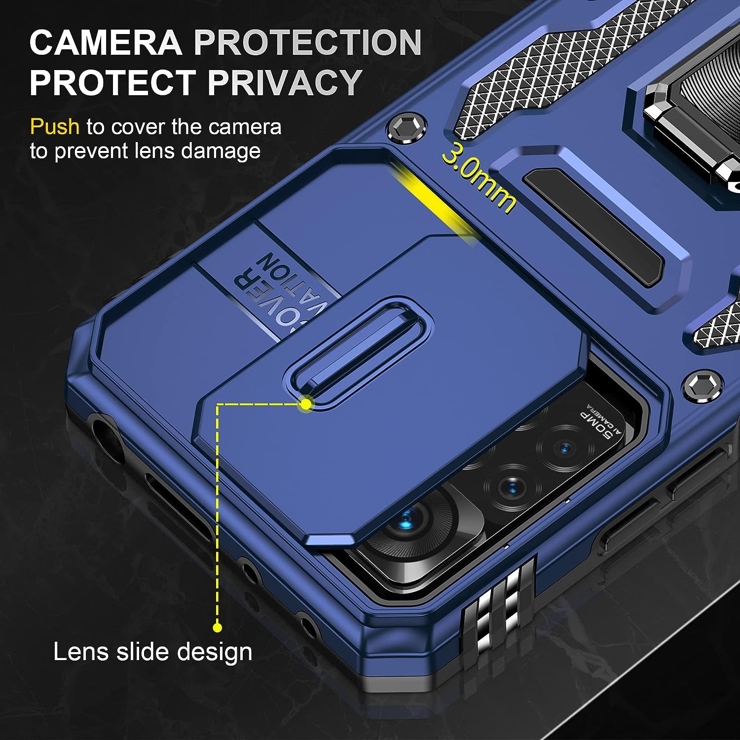 Wefor Xiaomi Redmi Note 11 (4G) Case with Slide Camera Cover, 360°Magnetic Ring Kickstand Upgraded Military Grade Shockproof Case with Magnetic Car Mount Holder (Navy Blue)  Wefor   