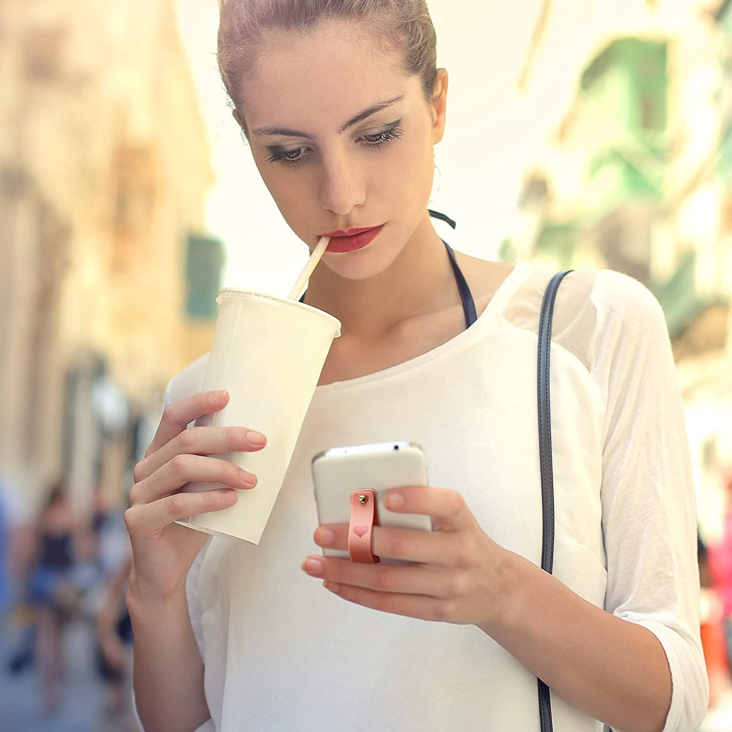 6 Pieces Phone Finger Grip Portable Telescopic Finger Strap Bracket Silicone Mobile Phone Ring Stand Phone Grip Finger Strap for Most Mobile Phones (Orange, Blue, Purple, Black, White, Gray)  Weewooday   