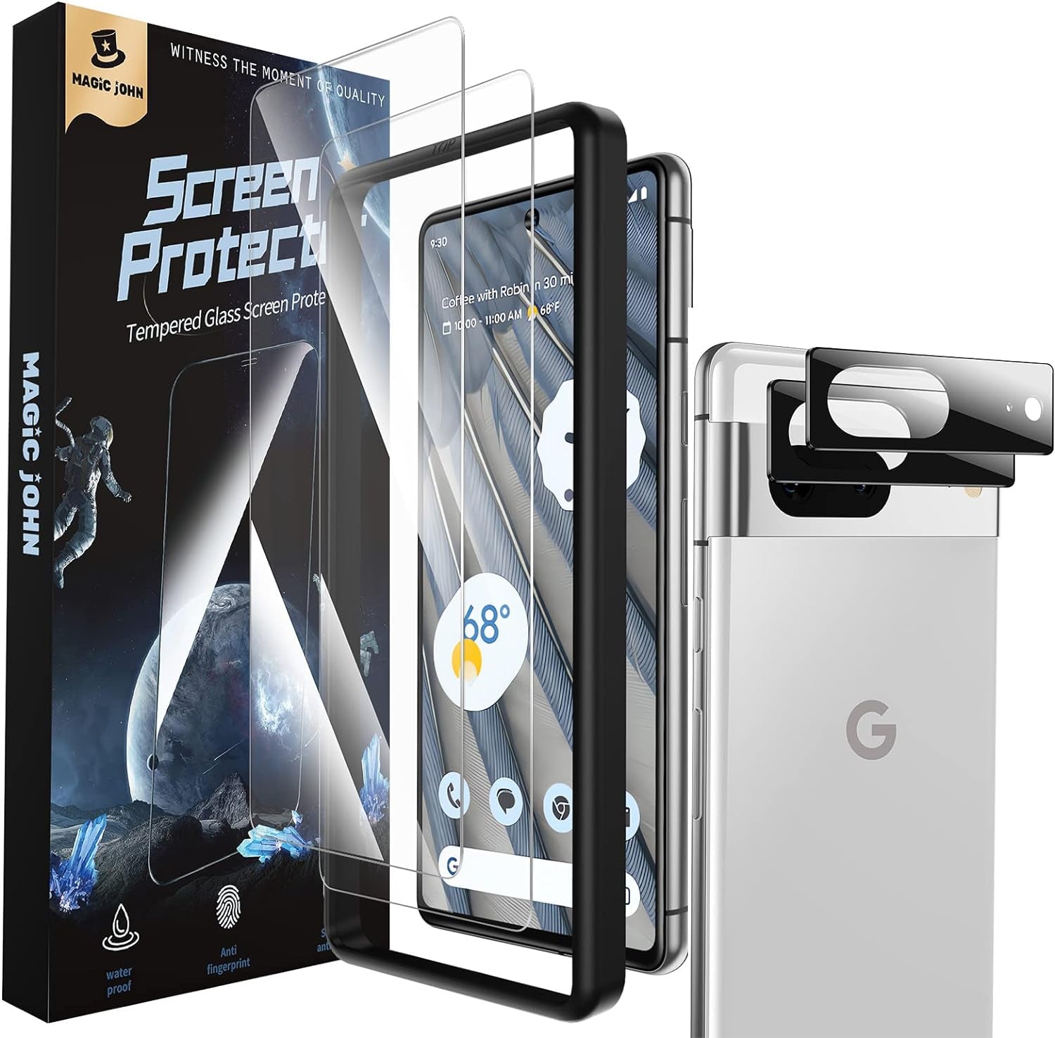 MAGIC JOHN 2 Pack for Samsung Galaxy S22 Ultra Screen Protector [Ceramic Film] Not Glass 6.8 Inch,[100% Fingerprint ID Compatible] Easy Installation Tray, 3D Curved, Bubble Free, Scratch Proof, HD Clear, Case Friendly  MAGIC JOHN Pixel7A  