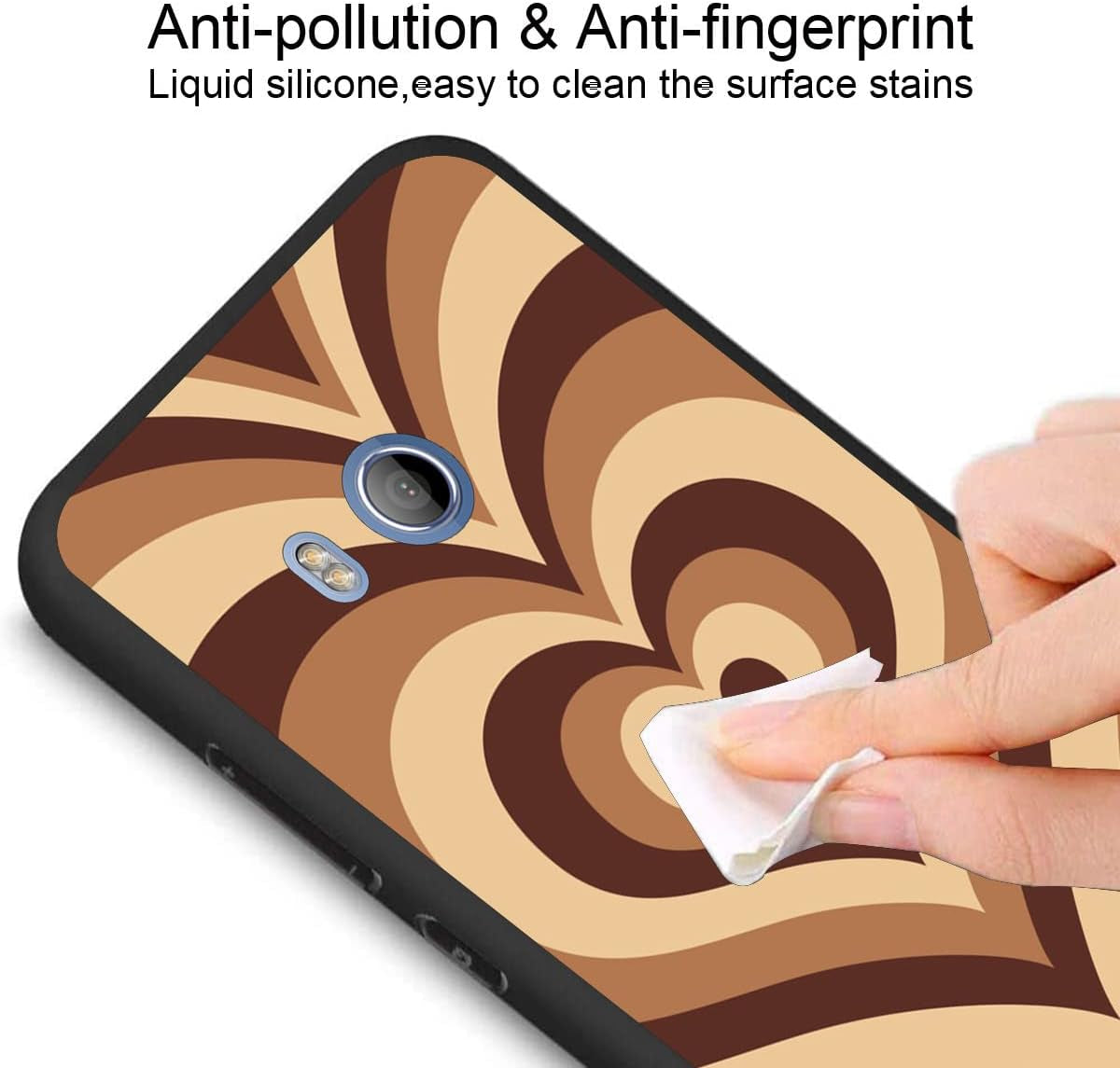 Zaztify Compatible with HTC U11, Khaki Heart Tunnel Center Love Swirl Cute Pattern Shockproof Protective Anti-Slip Thin Slim Soft Phone Case Cover Shell  zaztify   