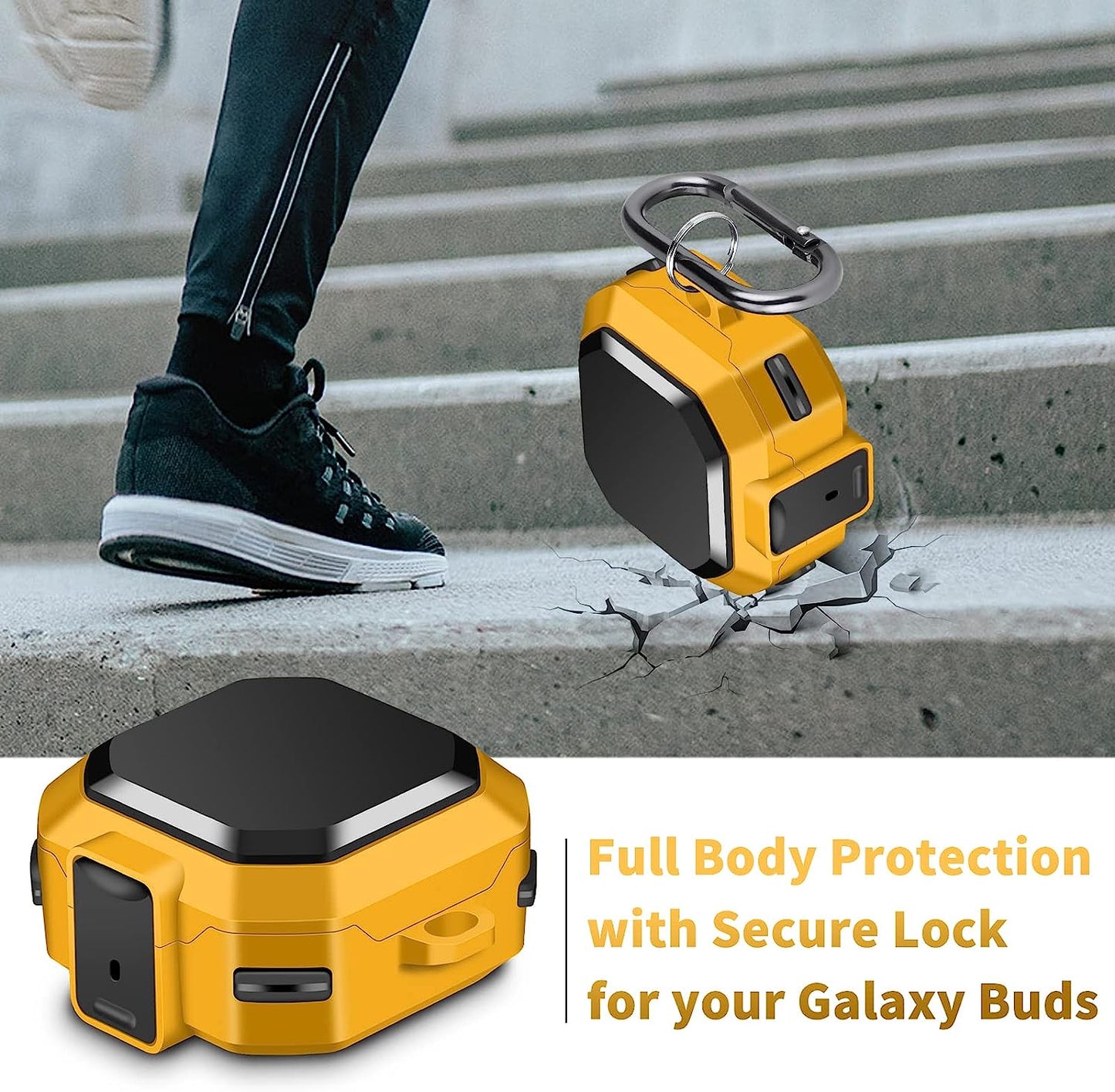 JAKPAK Compatible with Samsung Galaxy Buds 2 Case (2021)/ Galaxy Buds Pro Case (2021) / Galaxy Buds Live Case (2020) Hard PC Shockproof Protective Case with Keychain Secure Lock Design Cover Yellow  JAKPAK   