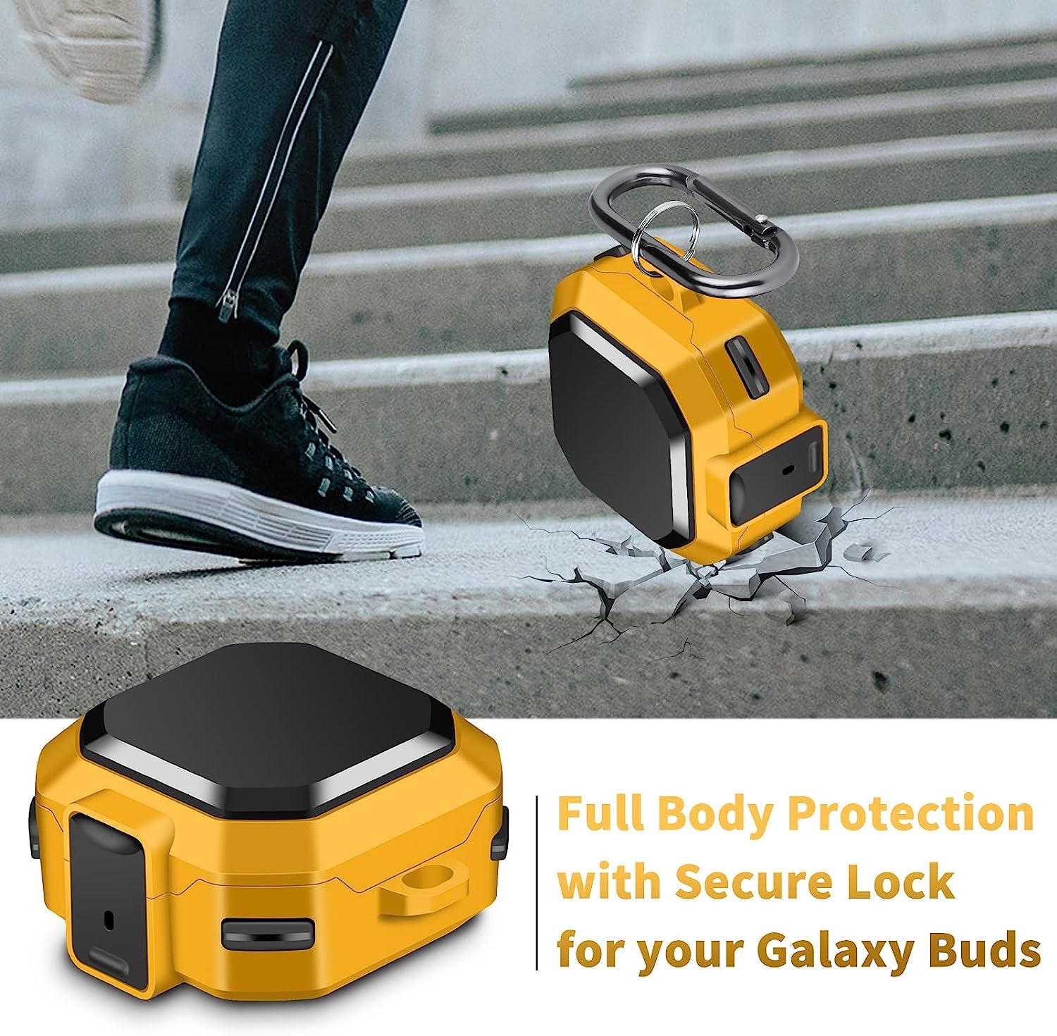 JAKPAK Compatible with Samsung Galaxy Buds 2 Case (2021)/ Galaxy Buds Pro Case (2021) / Galaxy Buds Live Case (2020) Hard PC Shockproof Protective Case with Keychain Secure Lock Design Cover Yellow  JAKPAK   