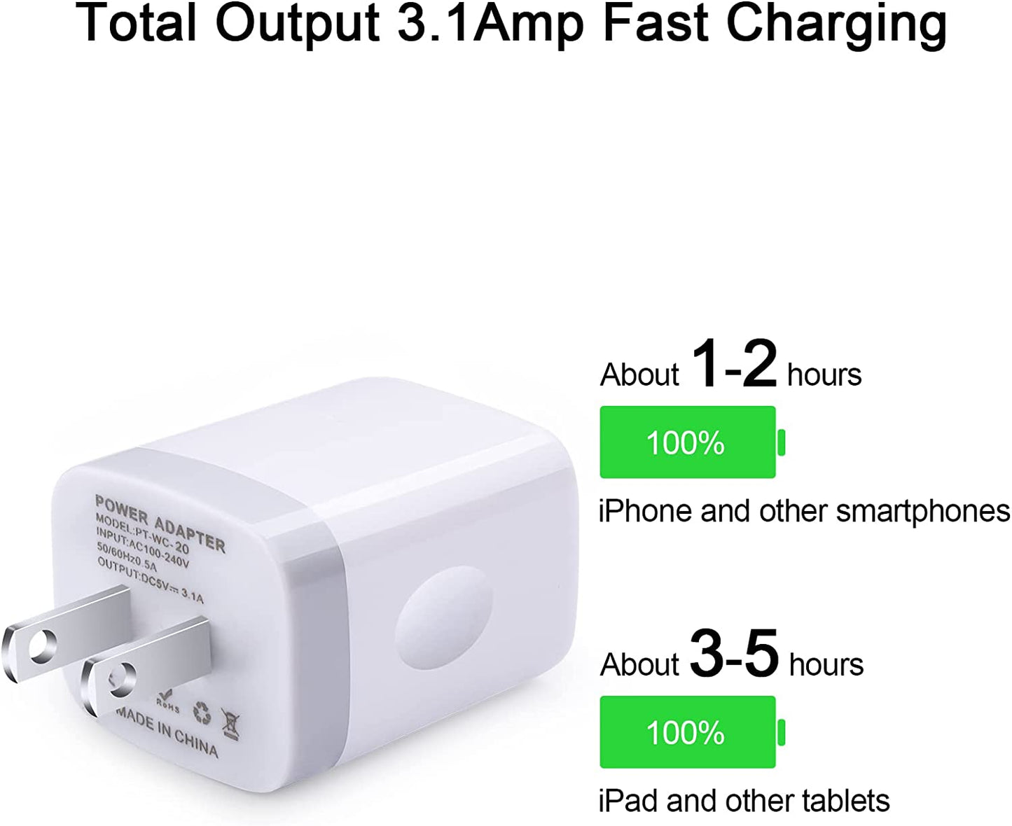 USB Wall Charger Adapter, 18W/3Amp Fast Multiple 3-Ports USB Plug Charger Block Cube Charger Box USB Brick Charging Base Compatible Iphone 14 13 12 11 Pro Max Xs XR X 8 7 6 Pad, Samsung, Android  Shenzhen Putuo Technology Co.,Ltd   
