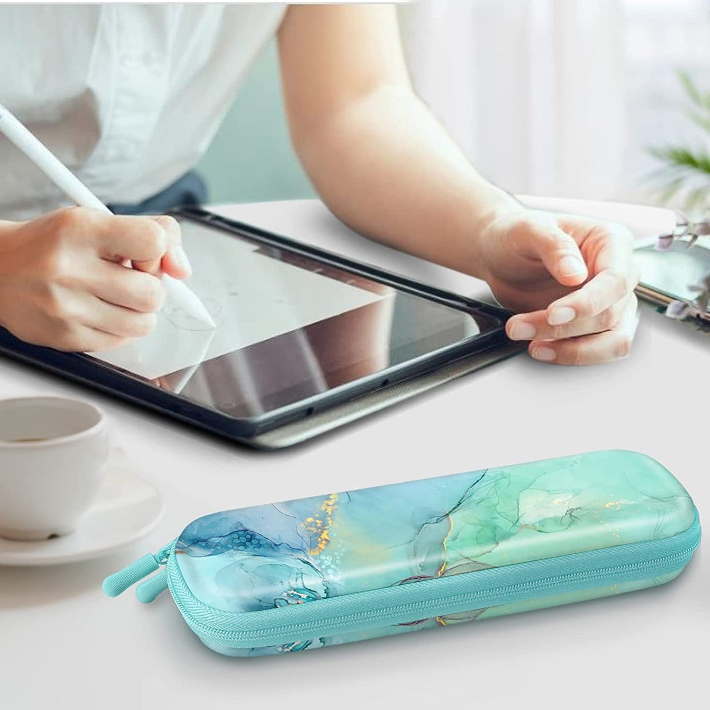 Fintie Holder Case for Apple Pencil (1St and 2Nd Generation), PU Leather Protective Carrying Bag Sleeve Compatible with Apple Pen Accessories, USB Cable, Earphone, Samsung Stylus, Emerald Marble  Fintie   