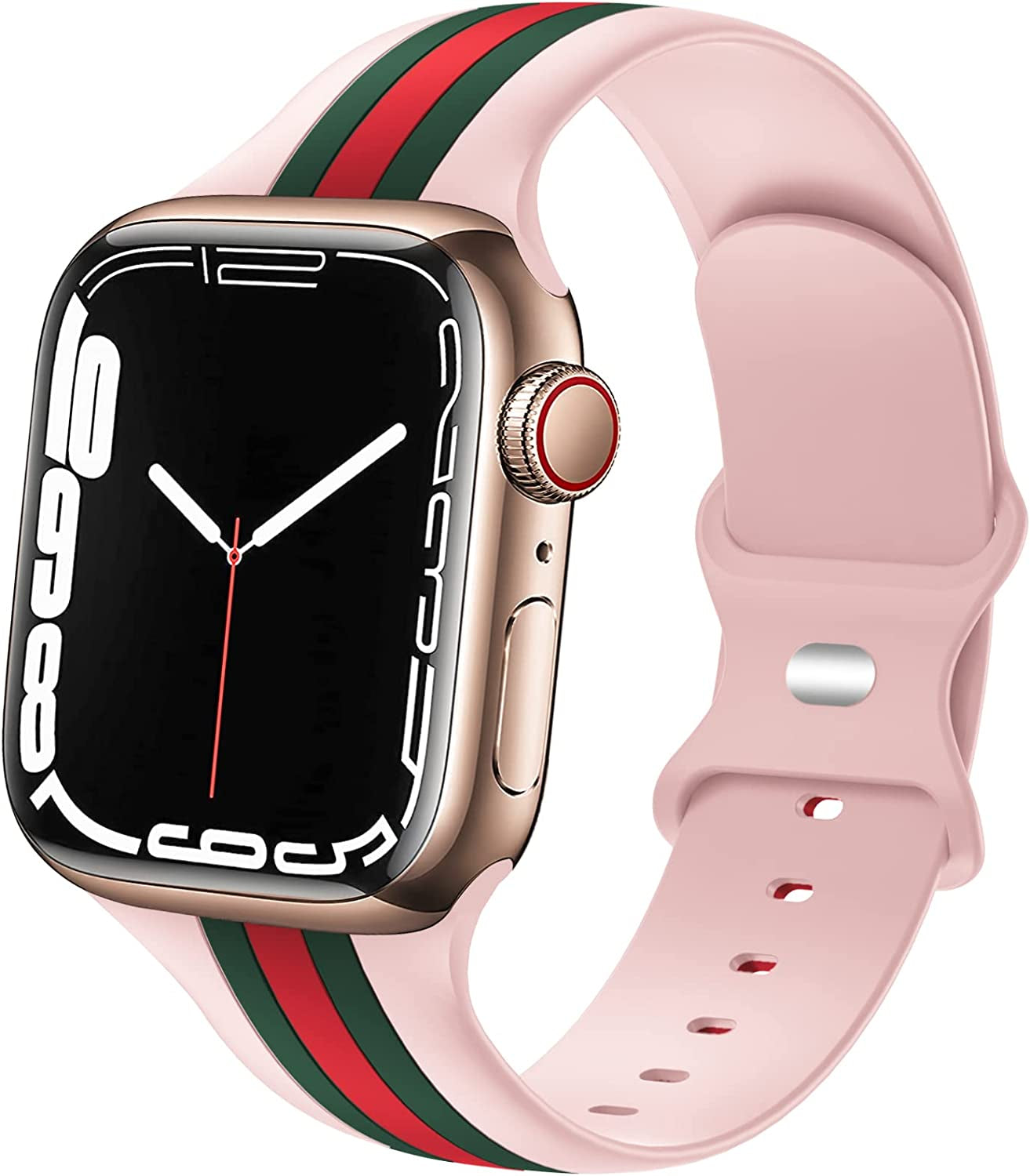 Designer Sport Bands Compatible with Apple Watch Band 42Mm 44Mm 45Mm 49Mm Series 8 Ultra 7 6 5 4 3 2 1 SE Women Men, Breathable Soft Silicone Strap Replacement Band for Iwatch Bands  Plesechde Pink-Army Green/Red 38mm/40mm/41mm 