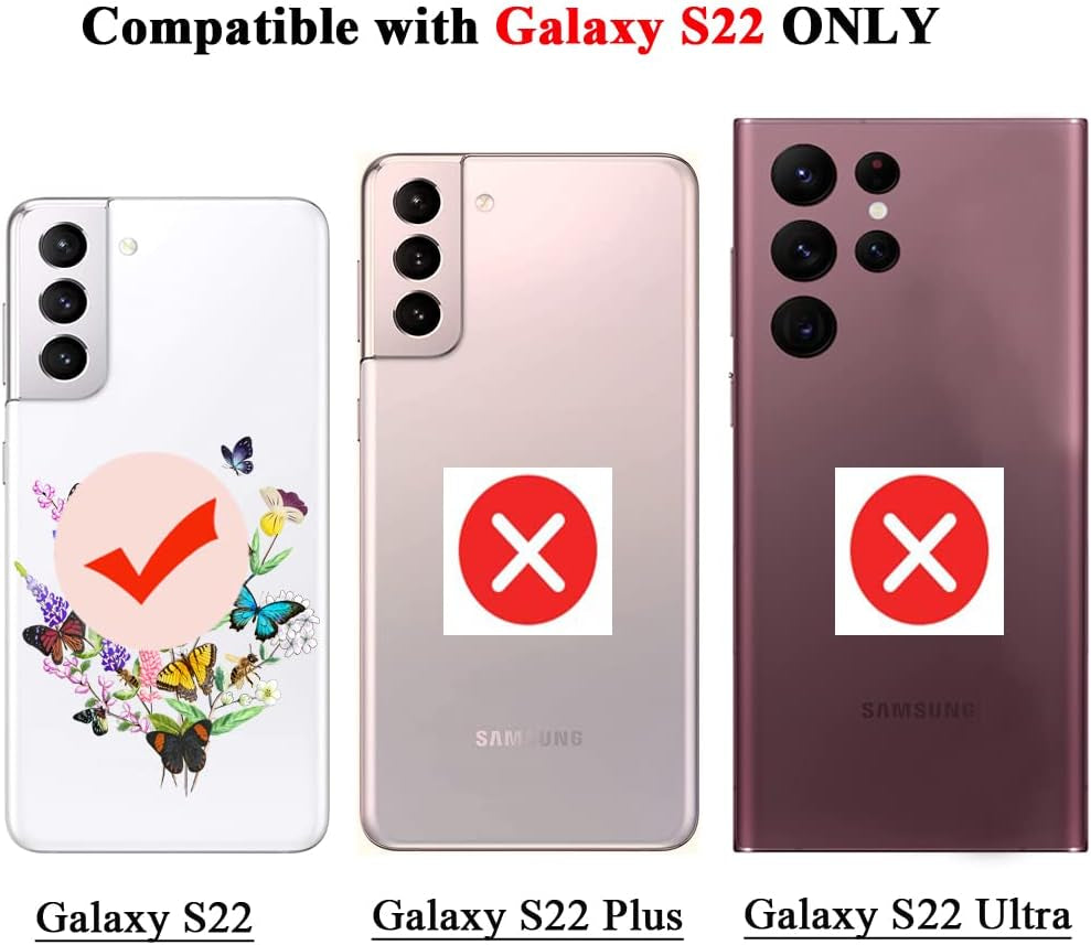 Unov Case Compatible with Galaxy S22 Case Clear with Design Soft TPU Shock Absorption Slim Embossed Pattern Protective 6.1 Inch (Flower Butterfly)  Unov   