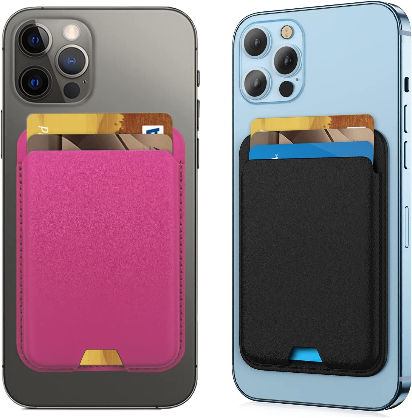 [2 Pack] Magnetic Wallet Card Holder Compatible with Apple Magsafe Wallet for Iphone 14 Pro Max/14 Pro/14/14 Plus, Mag Safe Wallet for Iphone 13 Pro Max/13 Pro/13/13 Mini/Iphone 12 Series,Midnightblue  iLodn Black and HotPink  