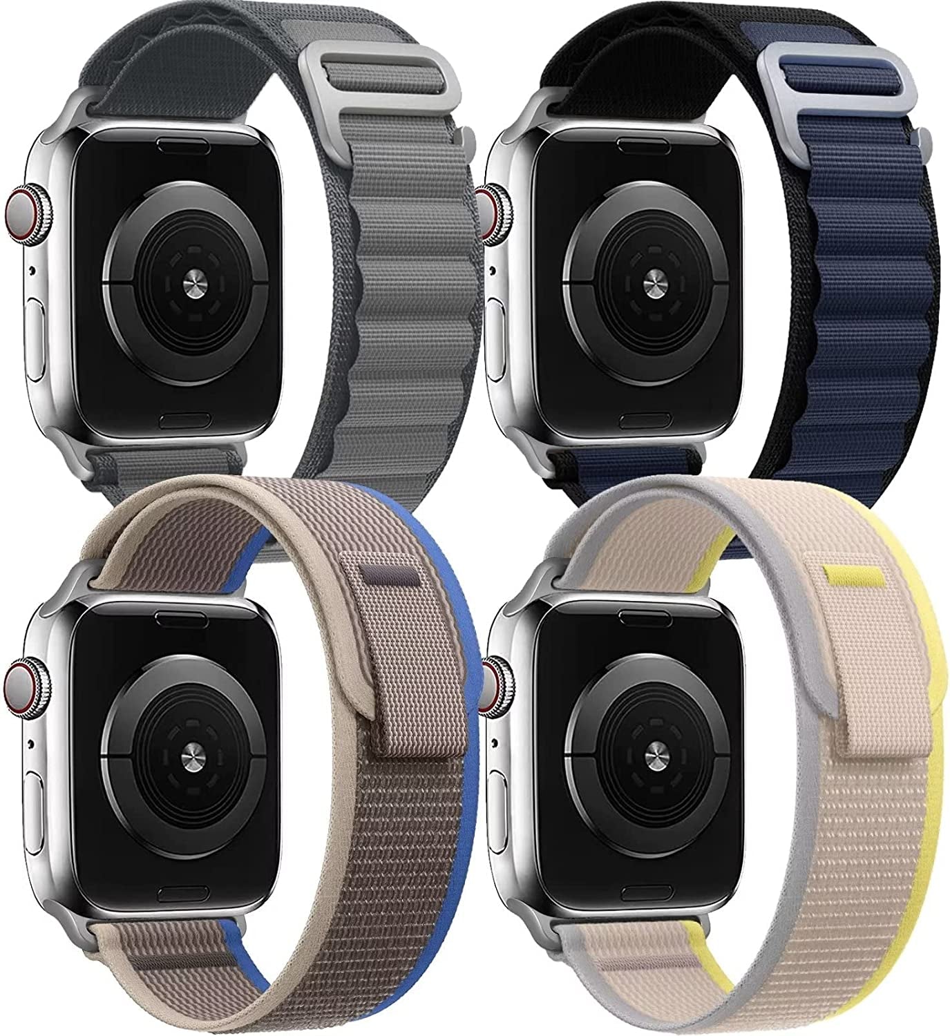 4 Pack Alpine Trail Loop Compatible with Apple Watch Band 38Mm 40Mm 41Mm 42Mm 44Mm 45Mm 49Mm Replacement Women Mens, Nylon Solo Sport Braided G-Hook Slides Strap for Iwatch Ultra Series SE 8/7/6/5/4/3  Rqhhzvt 4Pack-Alpine MidnightBlue+Alpine Gray+Trail Yellow+Trail Blue 38mm/40mm/41mm 