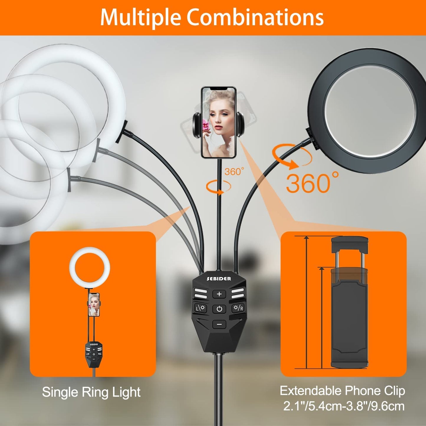 SEBIDER Dual 36W 6500K LED Ring Light with 73" Extendable Tripod Stand & Phone Holder, Portable Light Rings with Carry Bag for Youtube Video/Selfie/Live Stream/Makeup/Tiktok  SEBIDER   