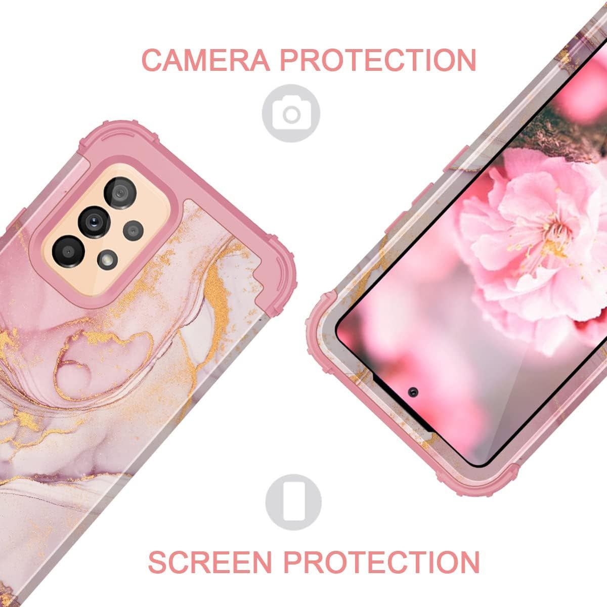 Samsung A53 5G Marble Rose Gold Case - Casewind 3-In-1 Rugged Bumper, Heavy Duty Protective, Shockproof, Anti-Scratch  Casewind   