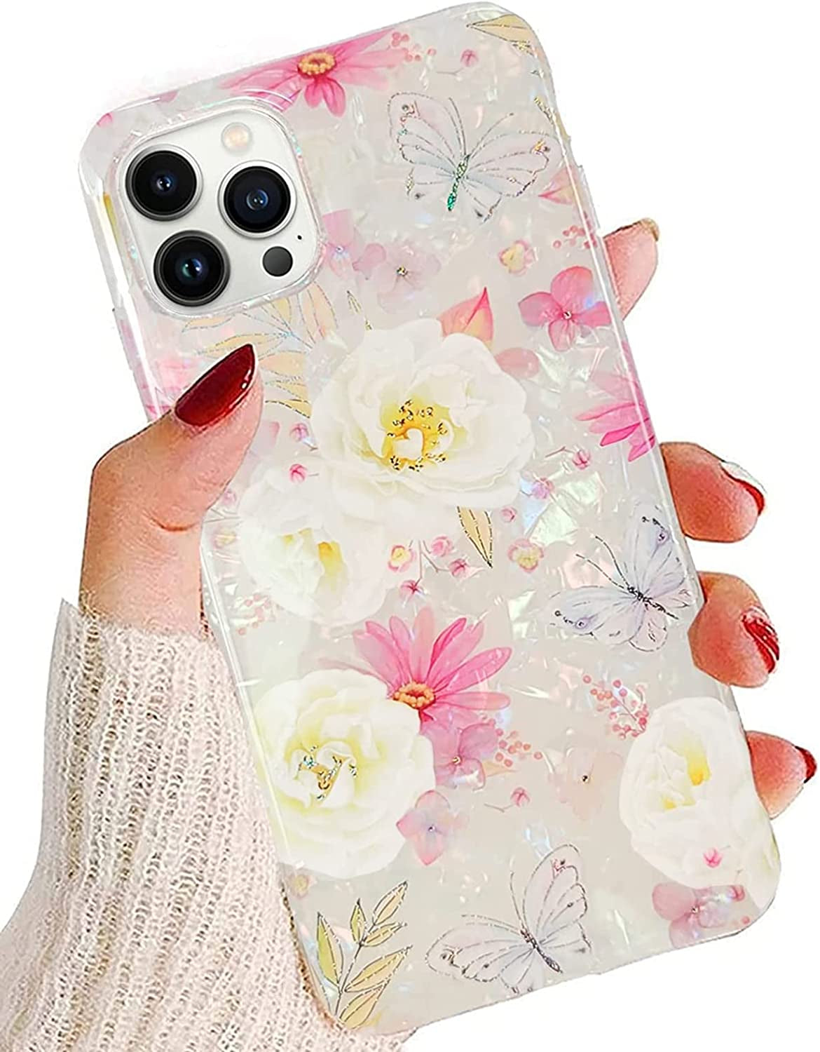 J.West for Iphone 14 Pro Max Case 6.7" Marble Fashion Designs Phone Cover for Women Girls, Stylish Slim Shockproof Soft Bumper Grey Agate Slice Marble Stone Print Protective Phone Case  J.west Glitter Pink  